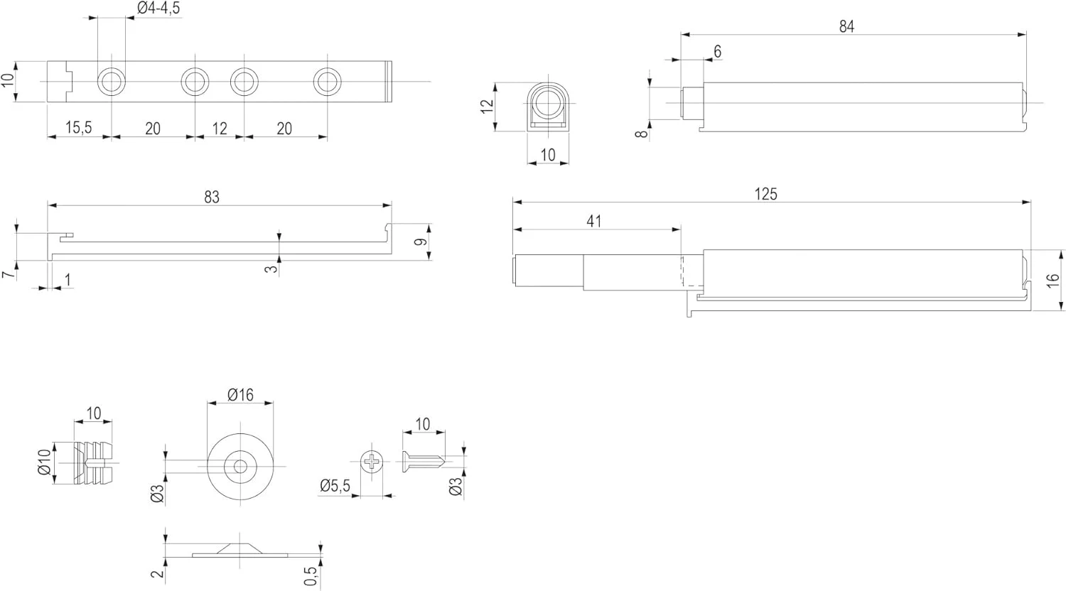 cyclingcolors 4 عدد قفل مگنتی فشاری درب، قفل کابینت، قفل فنری، قفل فشاری کشو، ساخت مبلمان، درب بازکن بهبود یافته، خاکستری