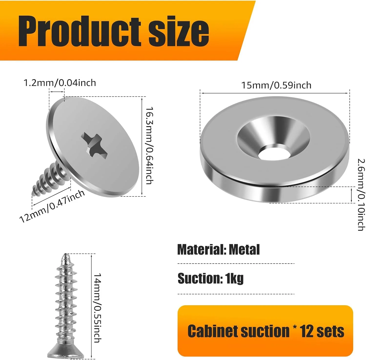 بسته 12 عددی مگنت درب کابینت، مگنت های مخفی درب کابینت با آهنربای قوی، مگنت درب مبلمان برای درب کابینت آشپزخانه، کمد و کابینت (نقره ای)