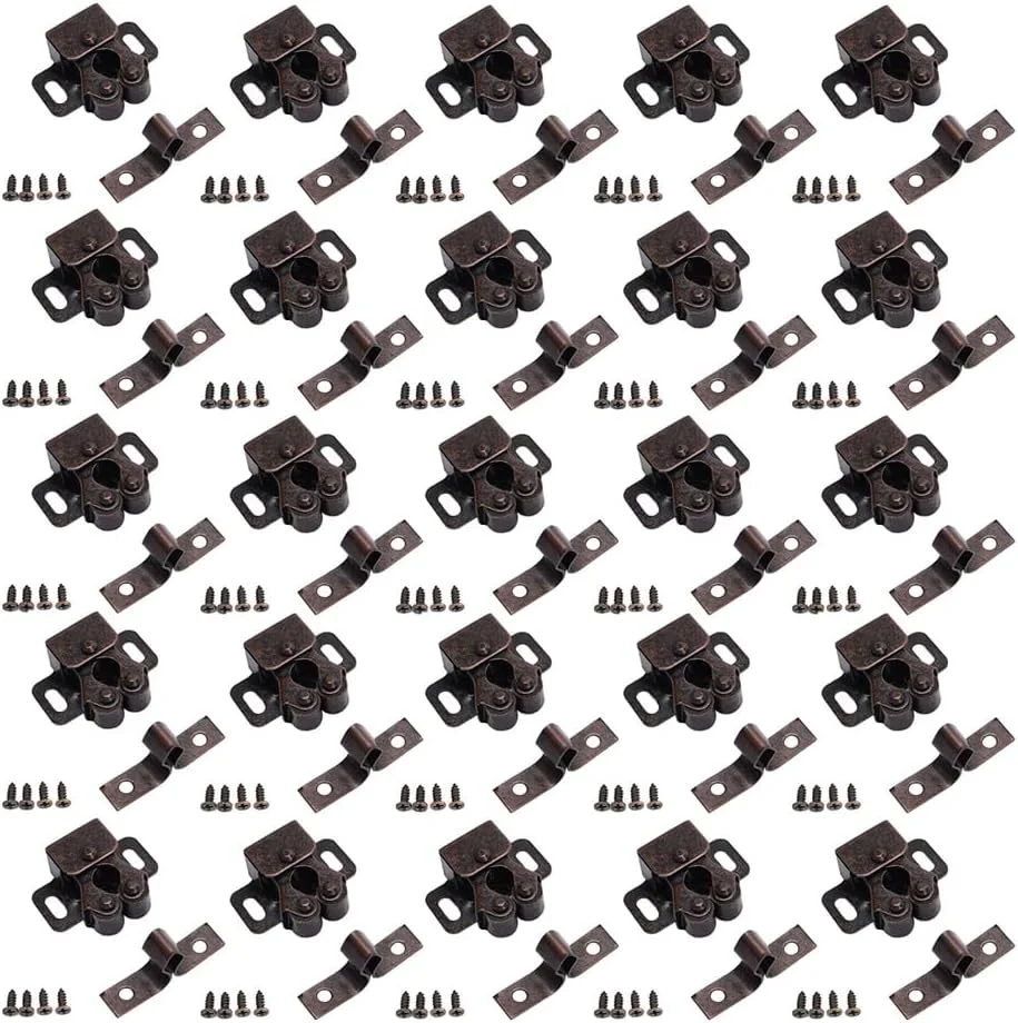 قفل درب، 40 عدد قفل دو غلتکی قوی برای درب کابینت با پیچ، قفل غلتکی سخت افزاری کابینت برای کمد لباس، کابینت مبلمان منزل (برنزی)