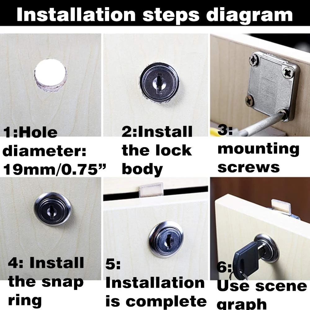 قفل کشو کابینت، قفل صندوق پستی، مدل CT-138-22، برای ایمن سازی اسناد و کشوهای مهم (قطر دهانه 19 میلی متر)، مناسب برای درب هایی با ضخامت 17 تا 22 میلی متر. 2 عدد [مشکی]