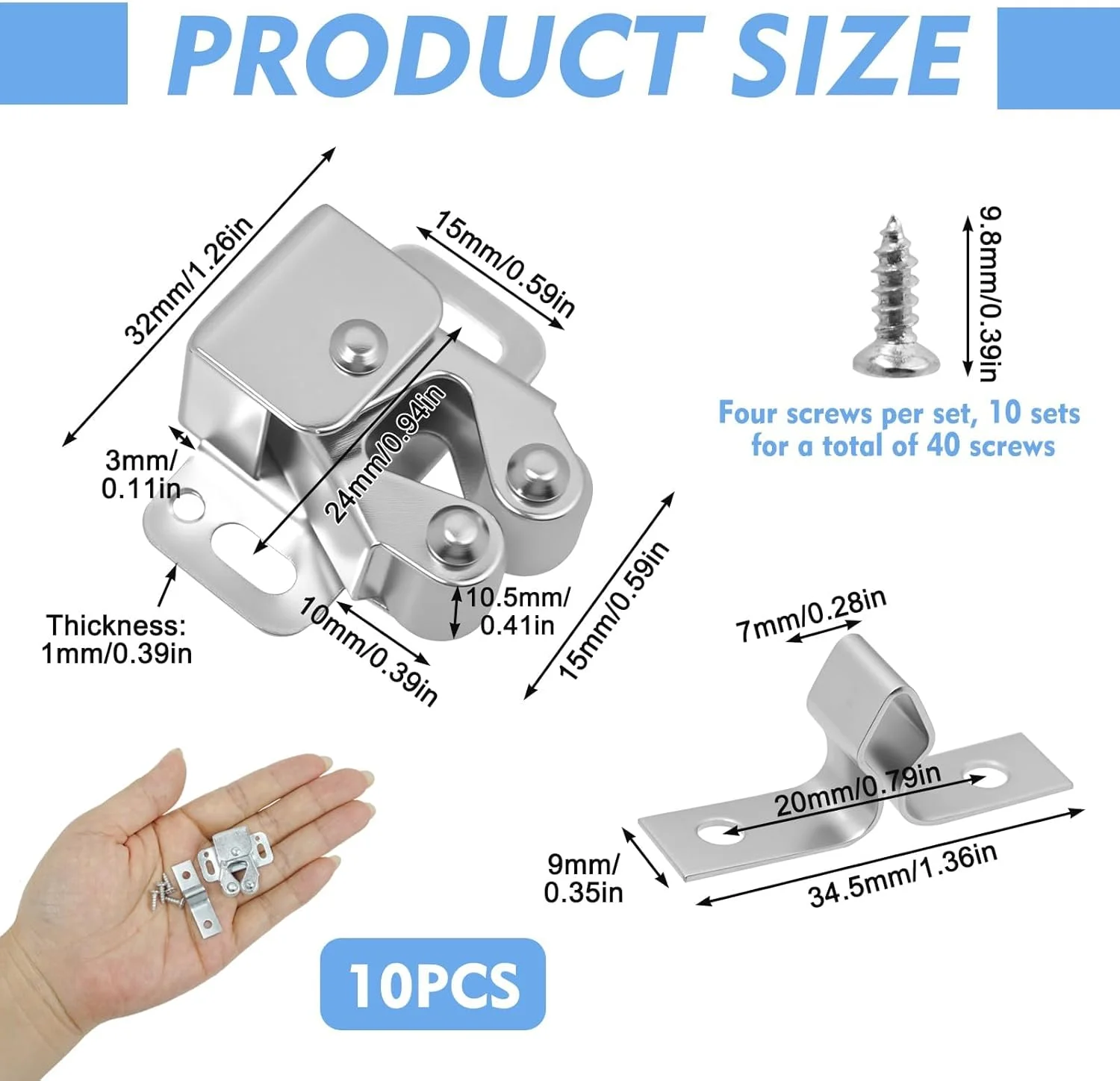 10 عدد قفل دو غلتکی درب، قفل دو غلتکی کمد، سخت افزار قفل درب کاروان، قفل درب کابینت کمد لباس با 40 پیچ روکش روی برای مبلمان کمد لباس (برنز عتیقه)
