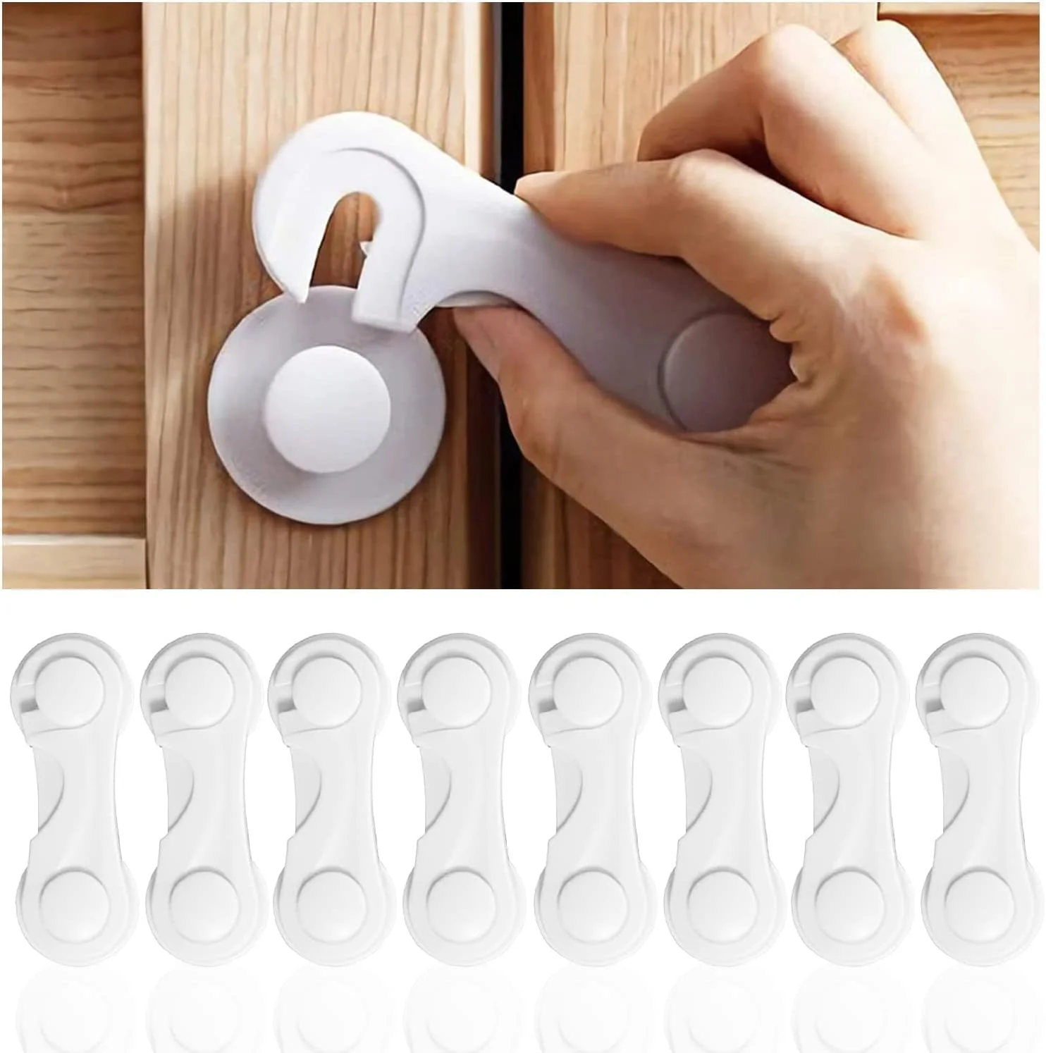 قفل کابینت کودک Uandhome، بسته 10 عددی، قفل ایمنی کودک، قفل کشو، قفل ایمنی کابینت کودک، سیستم آشپزخانه با نوار چسب قوی