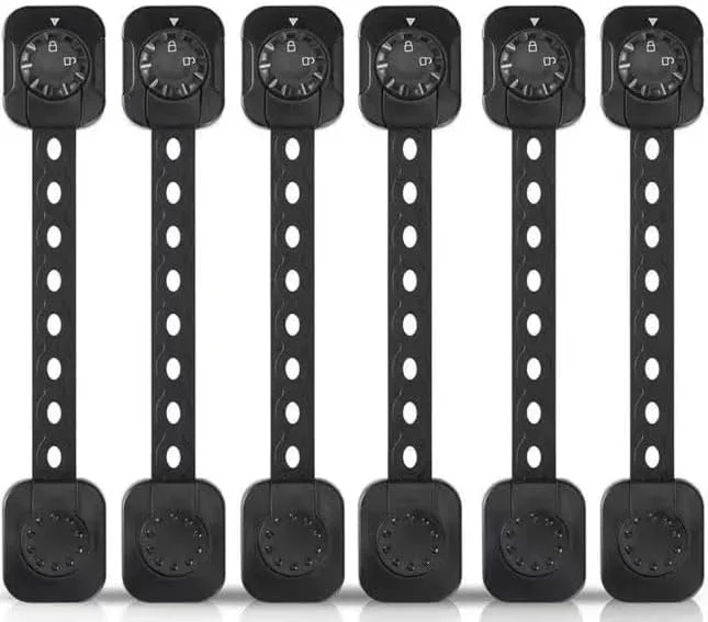 قفل ایمنی کودک H&A برای کابینت و کشو، قفل کودک قابل تنظیم برای ایمن سازی کمد، یخچال، درب های شیشه ای کشویی، پنجره ها، لوازم خانگی و درب توالت - مشکی (بسته 6 عددی)