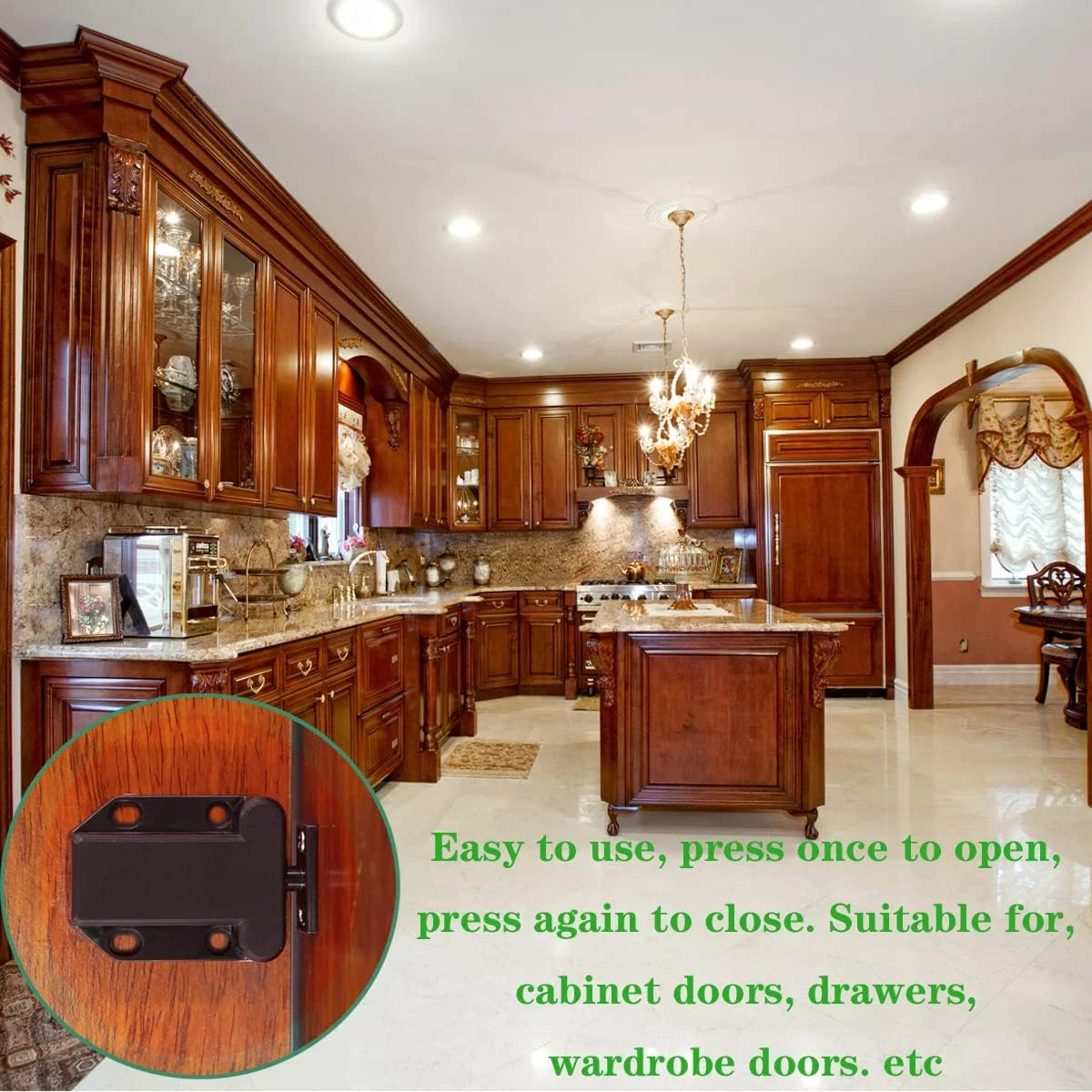 قفل فشاری کابینت و قفل درب مبلمان، قفل جهشی کابینت، دستگاه خود قفل شونده، بست درب بسته شو کمد آشپزخانه (2 عدد قهوه ای)