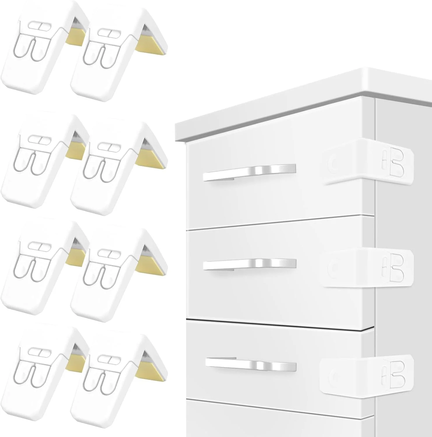 قفل کابینت کودک - بسته 8 عددی قفل ایمنی کودک برای کابینت ها، قفل های ایمنی کودک نوع زاویه دار با چسب قوی برای کشوها، درها و کابینت ها قفل کابینت کودک - بسته 8 عددی قفل ایمنی کودک برای کابینت ها، قفل های ایمنی کودک نوع زاویه دار با چسب قوی برای کشوها، درها و کابینت ها
