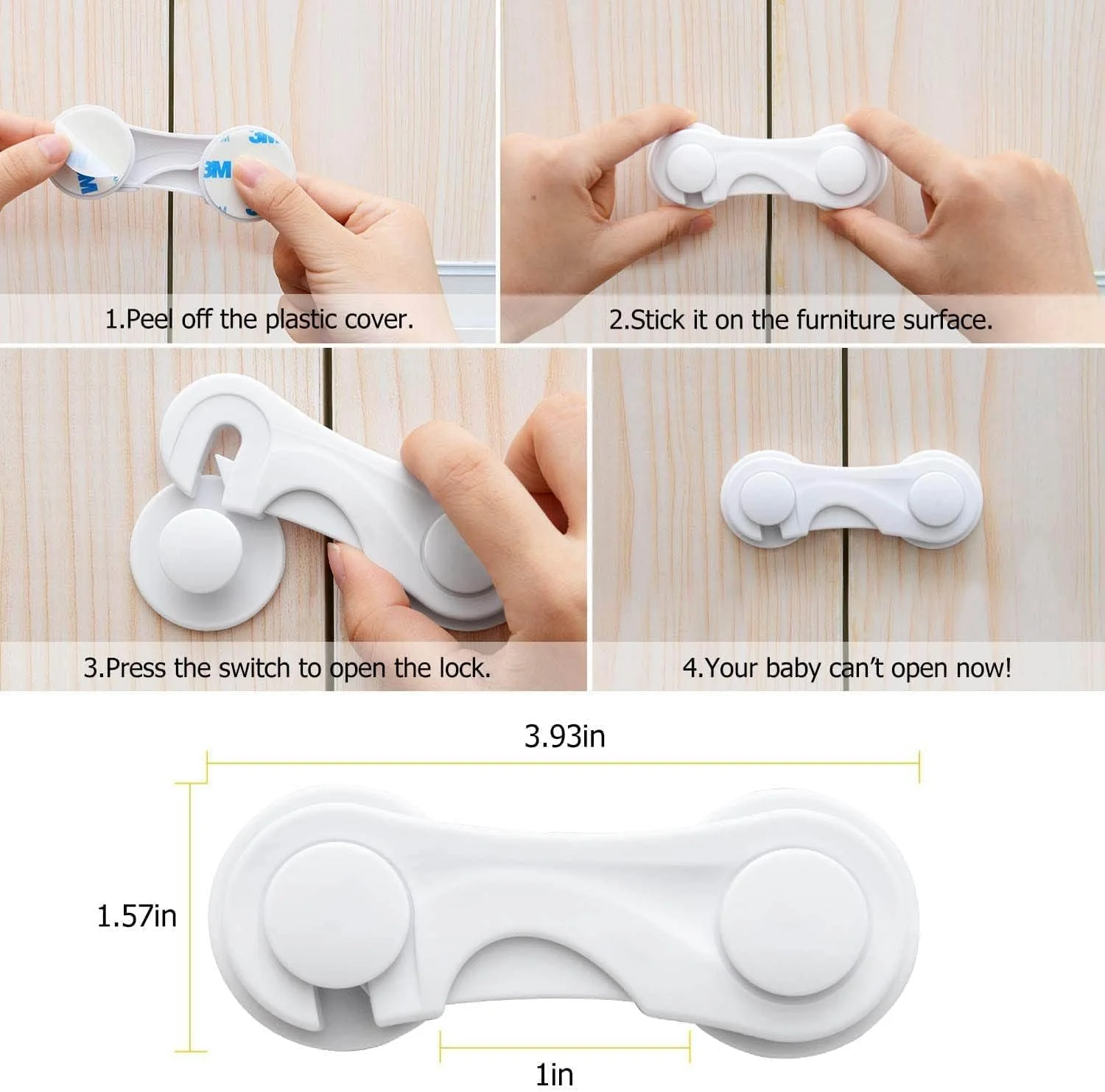 قفل کابینت کودک Uandhome، بسته 10 عددی، قفل ایمنی کودک، قفل کشو، قفل ایمنی کابینت کودک، سیستم آشپزخانه با نوار چسب قوی