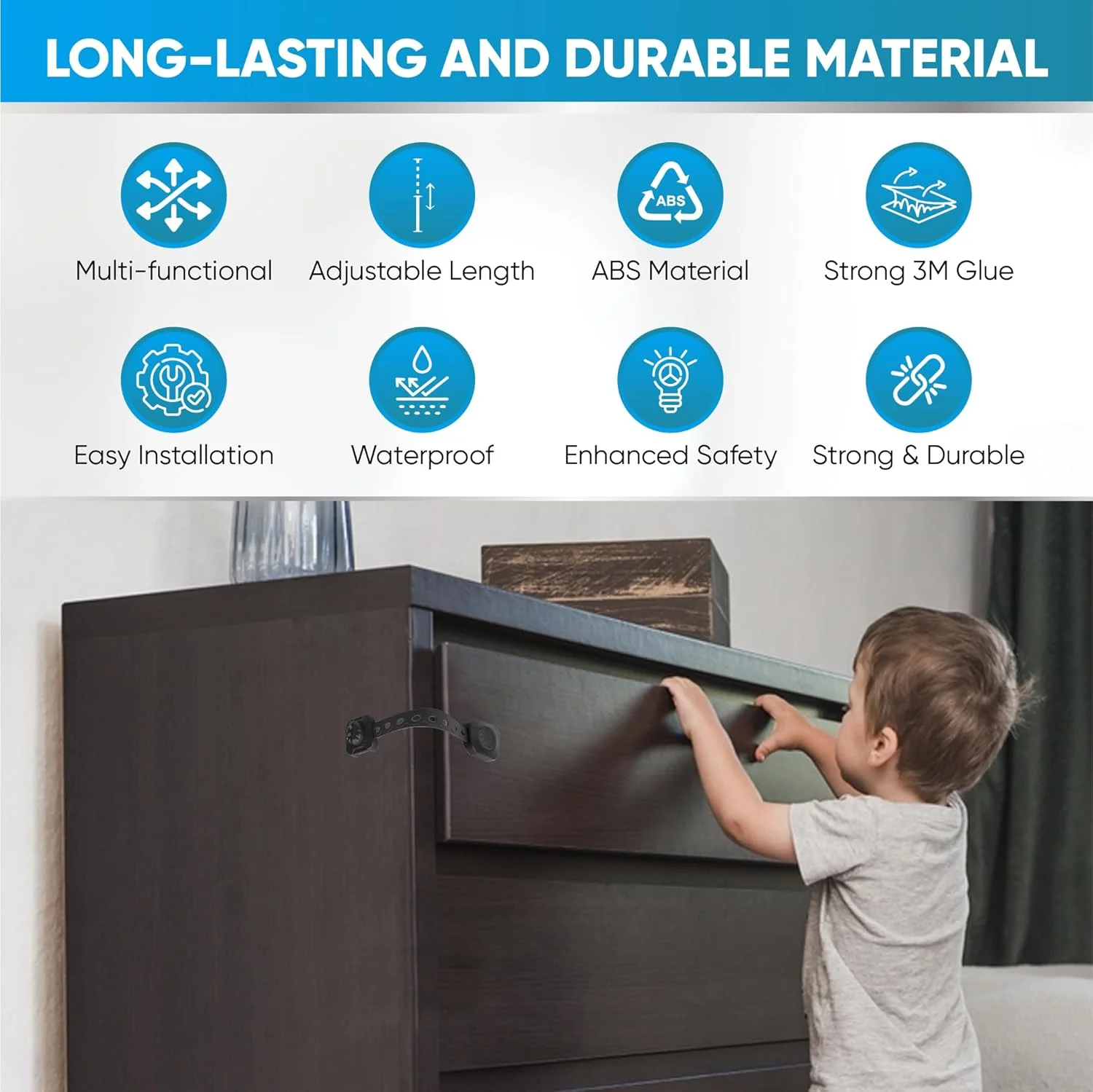 قفل ایمنی کودک H&A برای کابینت و کشو، قفل کودک قابل تنظیم برای ایمن سازی کمد، یخچال، درب های شیشه ای کشویی، پنجره ها، لوازم خانگی و درب توالت - مشکی (بسته 6 عددی)