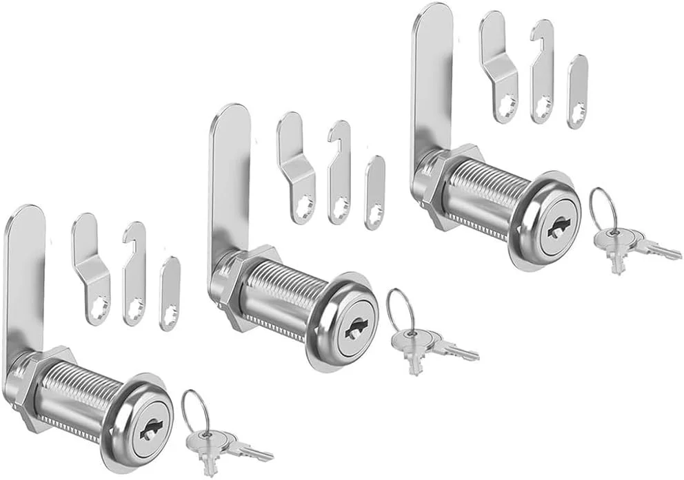 قفل کابینت با کلید، بسته 3 عددی، قفل های زبانه دار 1-1/2 اینچی با کلیدهای یکسان، مجموعه قفل کابینت برای کابینت ها، قفل های ذخیره سازی RV، قفل جعبه ابزار، کشوی ضخیم، آلیاژ روی