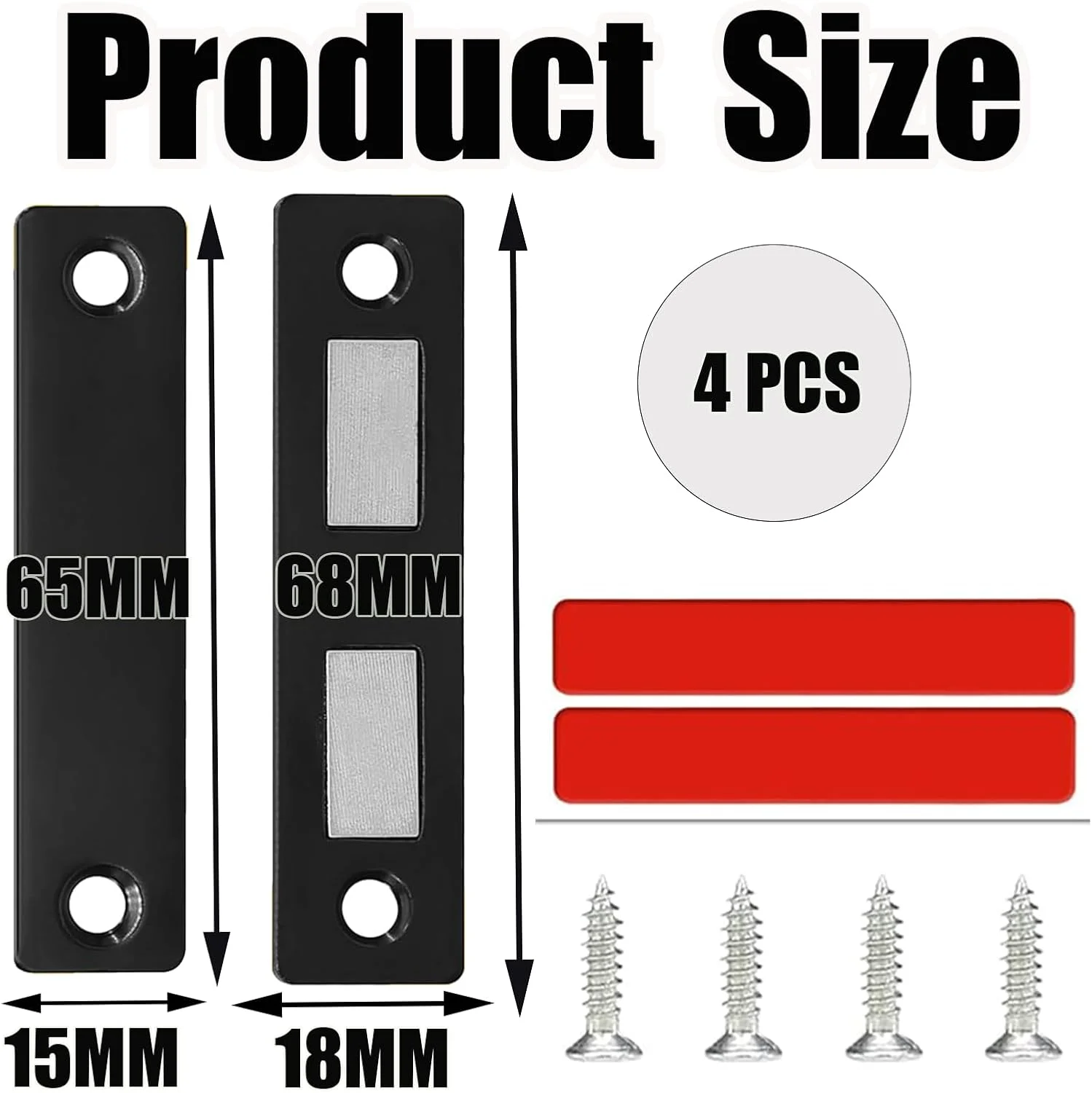 مگنت درب کابینت، 4 جفت مگنت درب مغناطیسی فوق العاده نازک، مگنت کشو مشکی، مگنت درب باریک، مگنت دوتایی برای بستن درب کمد، گنجه و کابینت مبلمان