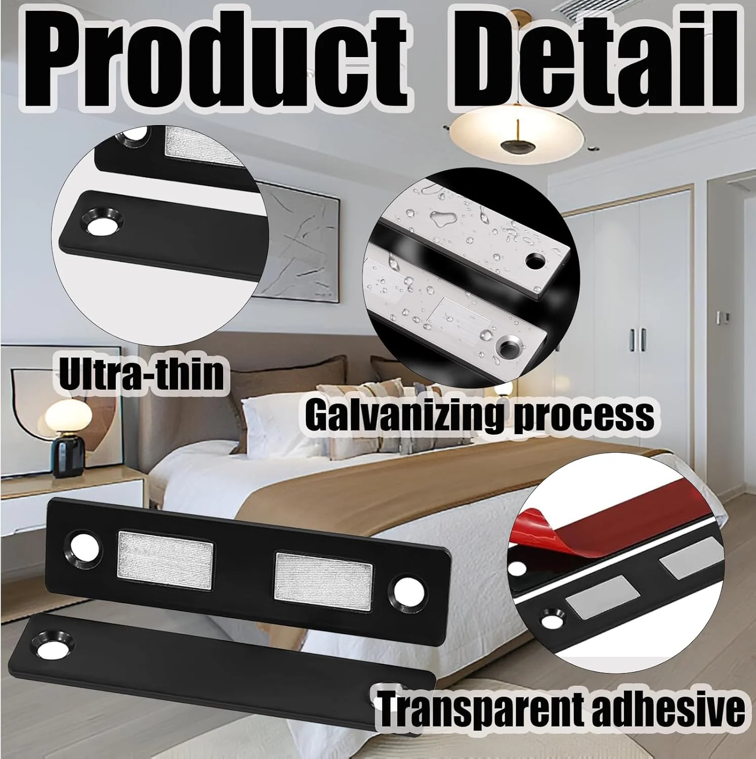 مگنت درب کابینت، 4 جفت مگنت درب مغناطیسی فوق العاده نازک، مگنت کشو مشکی، مگنت درب باریک، مگنت دوتایی برای بستن درب کمد، گنجه و کابینت مبلمان