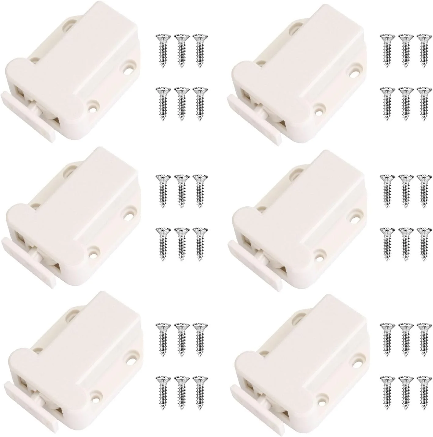 بسته 6 عددی قفل فشاری بامایلی به همراه پیچ، قفل با عملکرد باز شدن خودکار برای درب کابینت آشپزخانه، کمد لباس، مبلمان منزل (سفید)