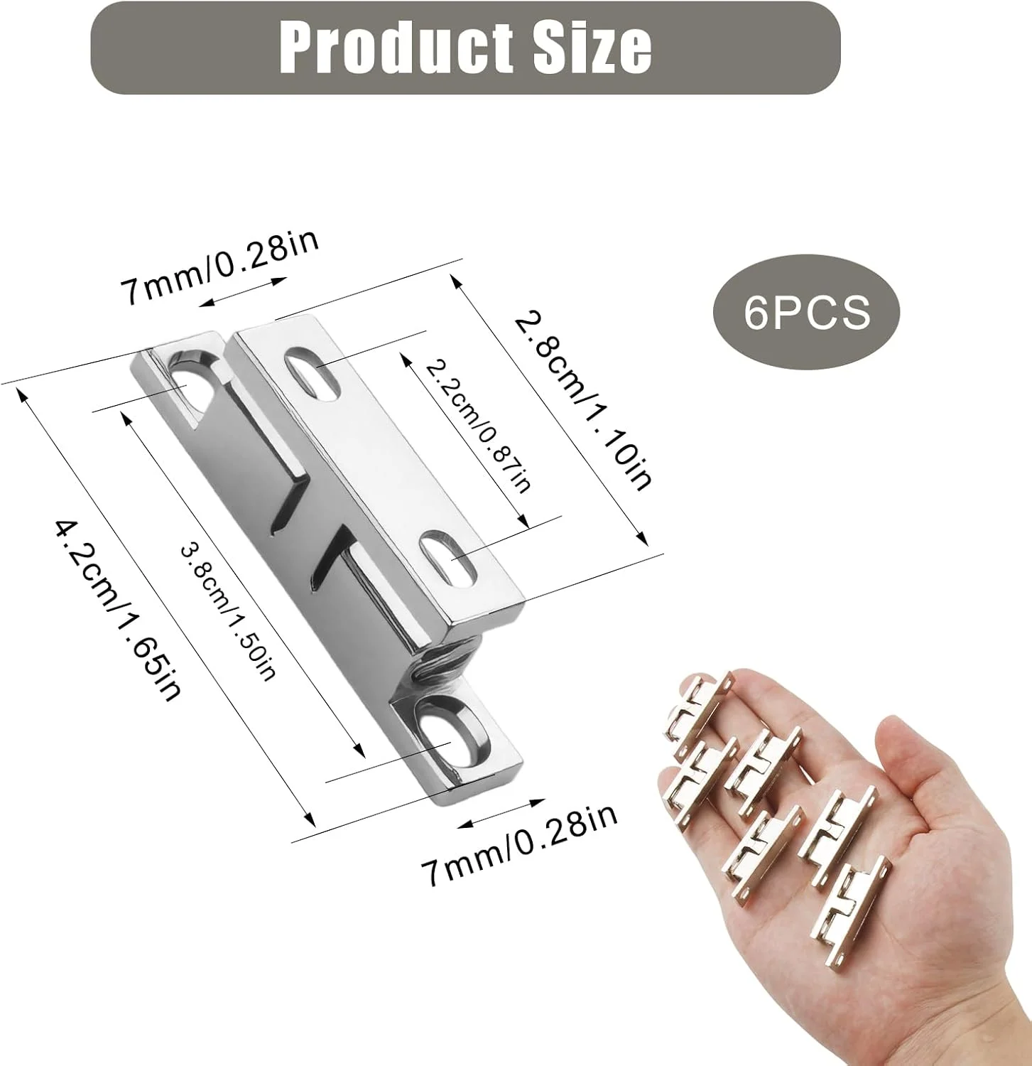 ست 6 عددی قفل توپی کابینت برنجی درب کمد نقره ای، قفل فشاری سنگین برای کمد، کمد دیواری، درب های داخلی، قفل قابل تنظیم مبلمان برای استفاده در آشپزخانه، حمام، اتاق خواب