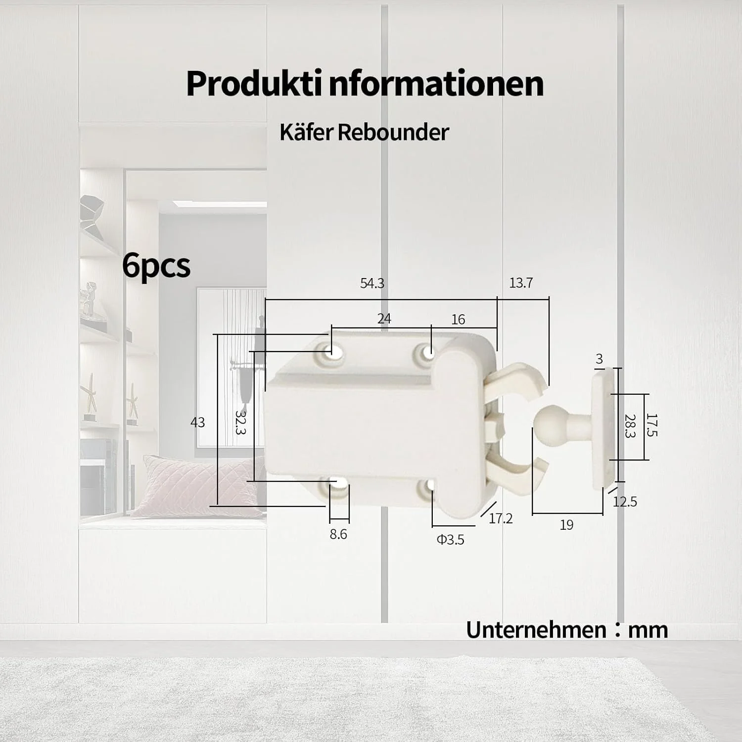 بسته 6 عددی قفل فشاری بامایلی به همراه پیچ، قفل با عملکرد باز شدن خودکار برای درب کابینت آشپزخانه، کمد لباس، مبلمان منزل (سفید)