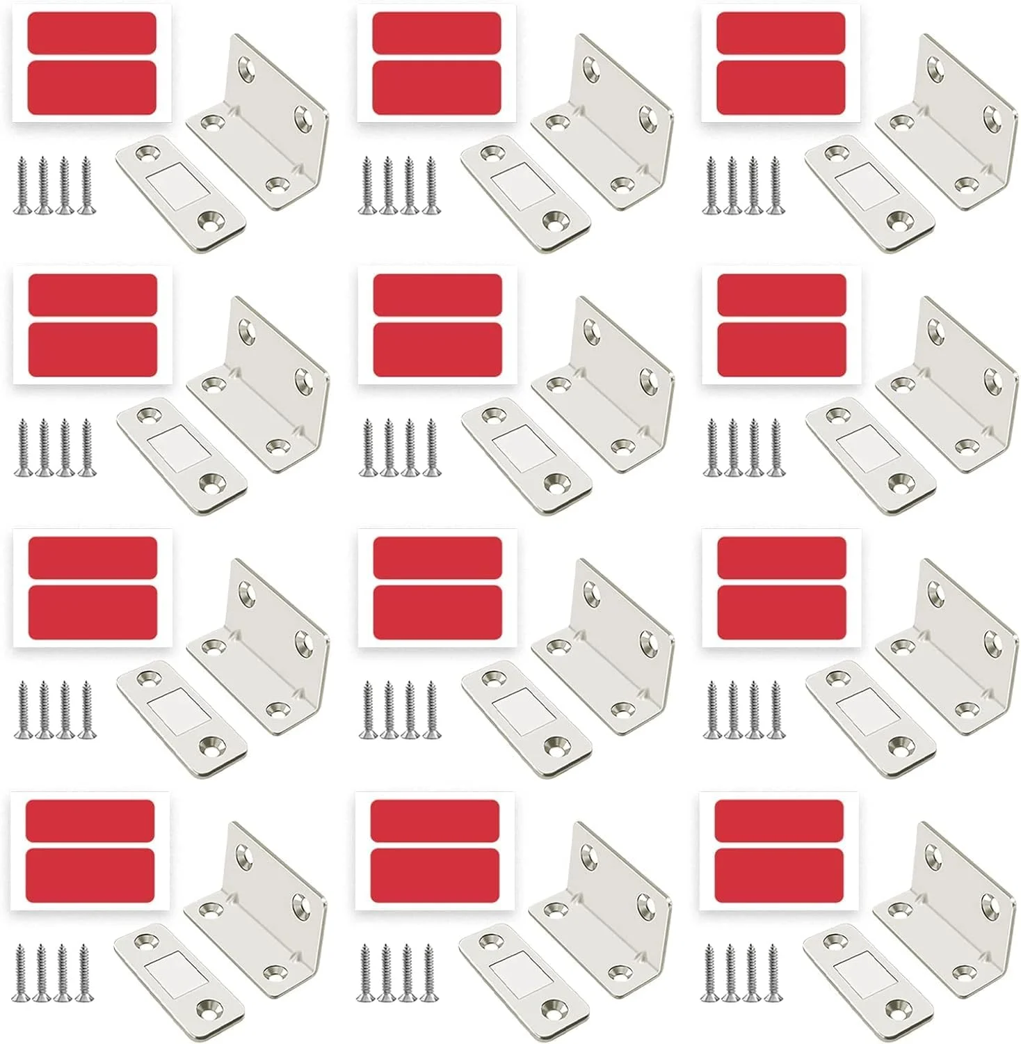 مگنت درب کابینت Boniry، مگنت فوق العاده نازک کابینت با برچسب چسبی قوی و پیچ، قفل های مغناطیسی باریک کشو، بست های ایمنی مبلمان (نقره ای L شکل، 8 عدد)