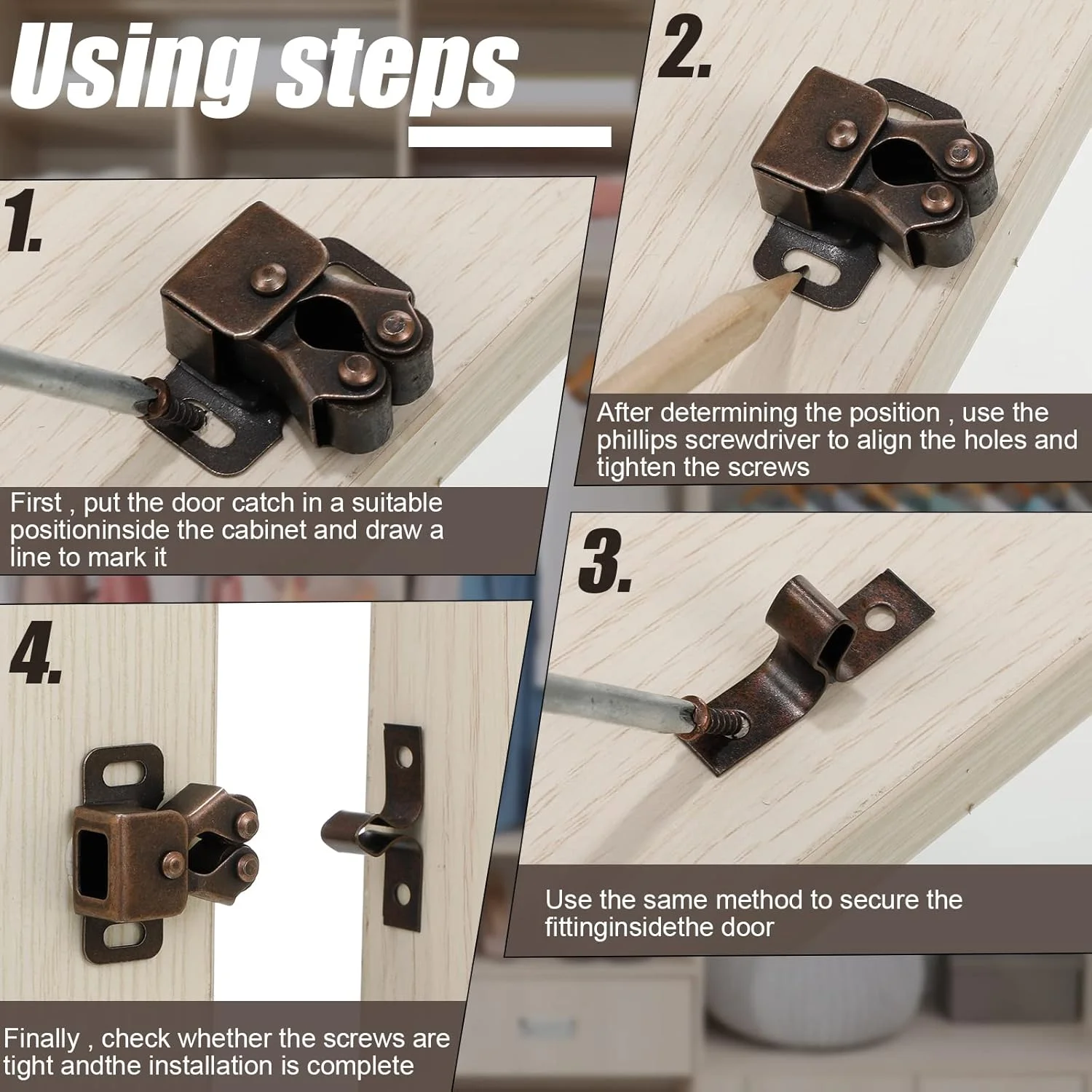 بسته 20 عددی قفل و بست درب کابینت Bonuci، بست های دو غلتکی با زبانه نیزه ای برای درب کمد و آشپزخانه (مسی عتیقه قهوه ای) بسته 20 عددی قفل و بست درب کابینت Bonuci، بست های دو غلتکی با زبانه نیزه ای برای درب کمد و آشپزخانه (مسی عتیقه قهوه ای)