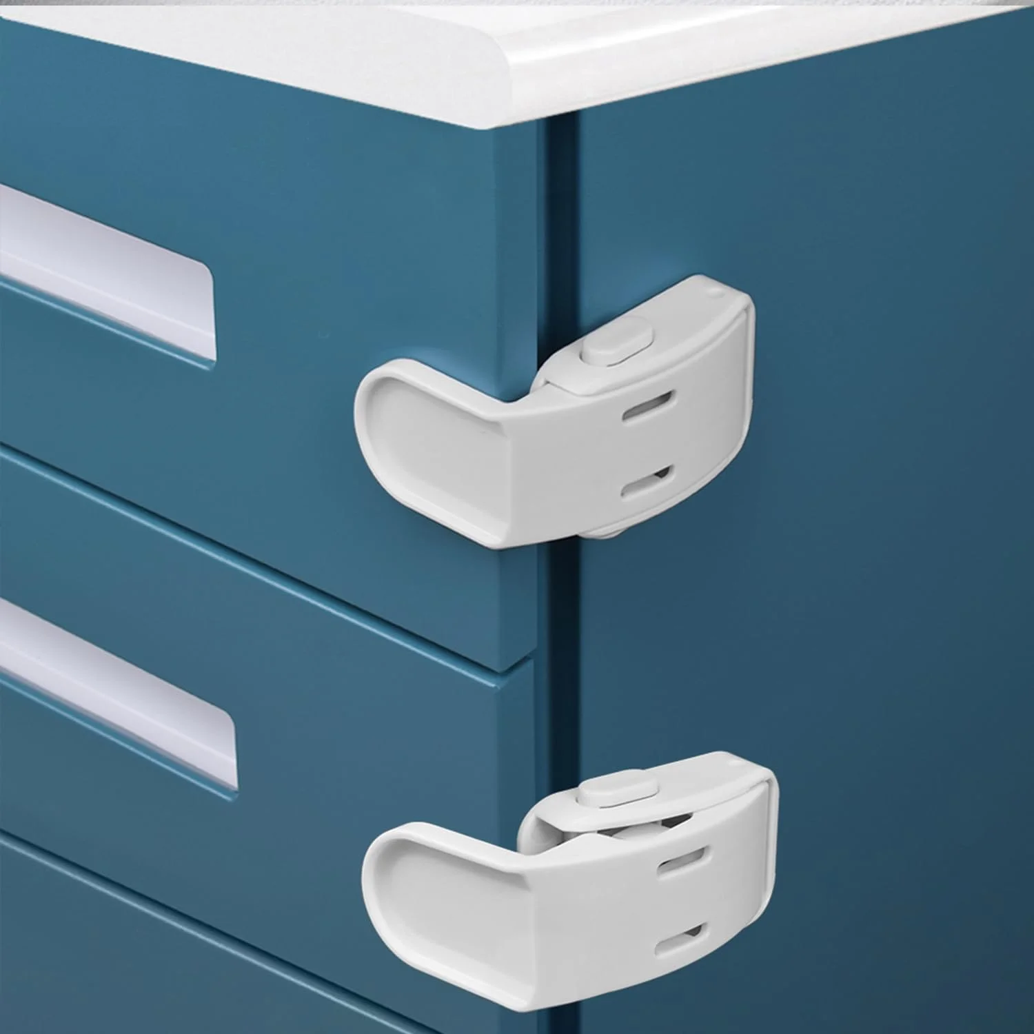 قفل کشو کودک BIGTHREE، بسته 4 عددی، قفل ایمنی کابینت کودک، ایمن سازی کابینت کودک، قفل کشو، برای کشوهای کنار تخت، لبه های گوشه مبلمان کنار اتاق، جلوگیری از حوادث.
