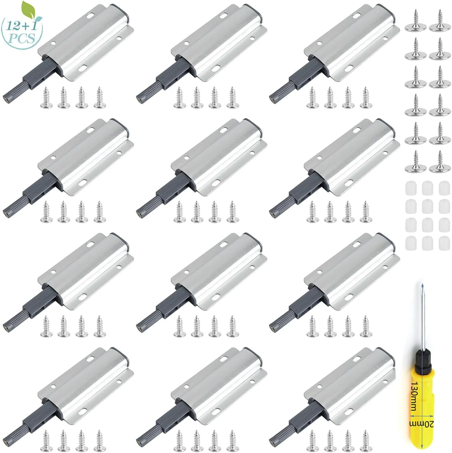 بست های مگنتی فشاری BIGTHREE، بسته 12 عددی، قفل لمسی سنگین برای درب کابینت، کشو و کمد به همراه پیچ گوشتی