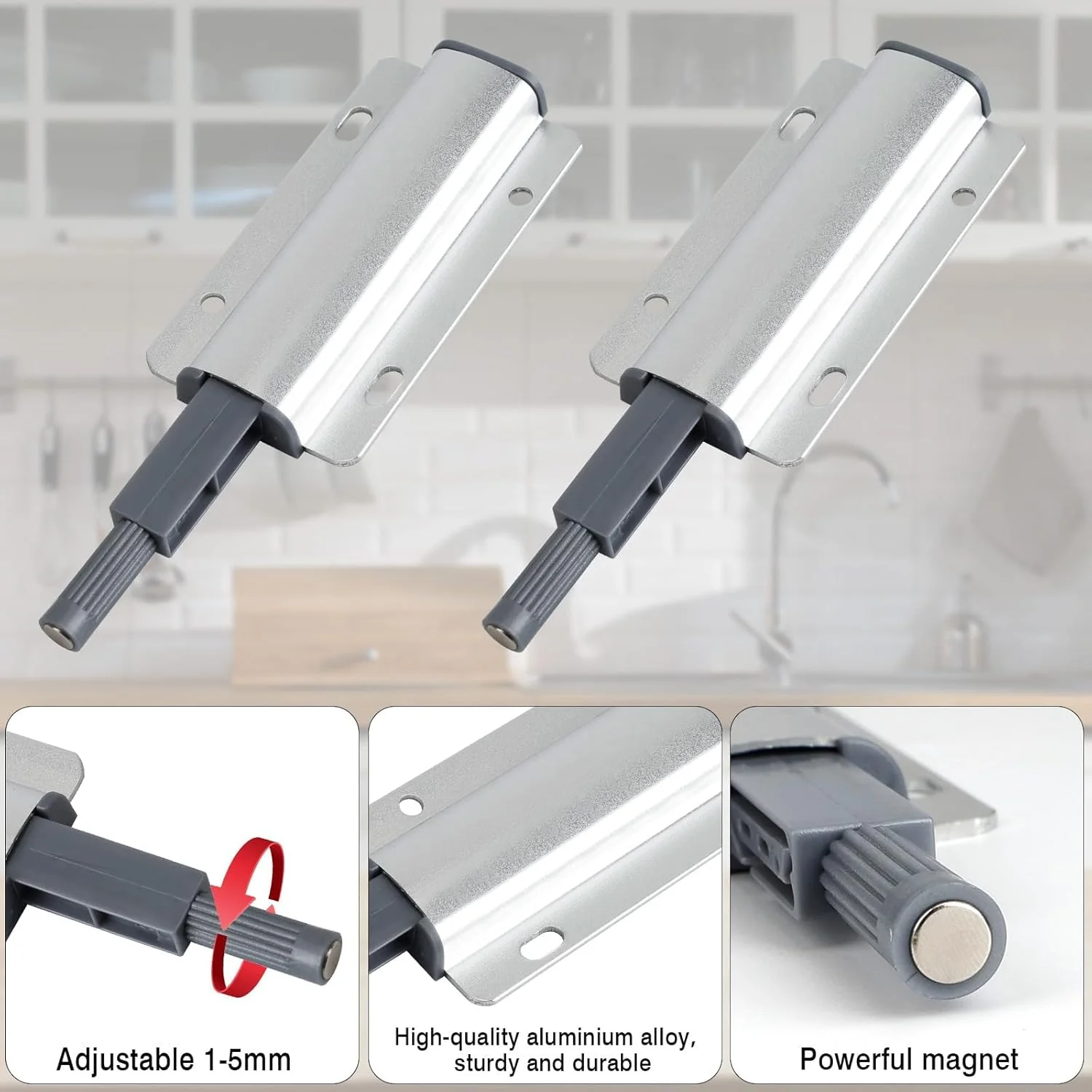 بست های مگنتی فشاری BIGTHREE، بسته 12 عددی، قفل لمسی سنگین برای درب کابینت، کشو و کمد به همراه پیچ گوشتی