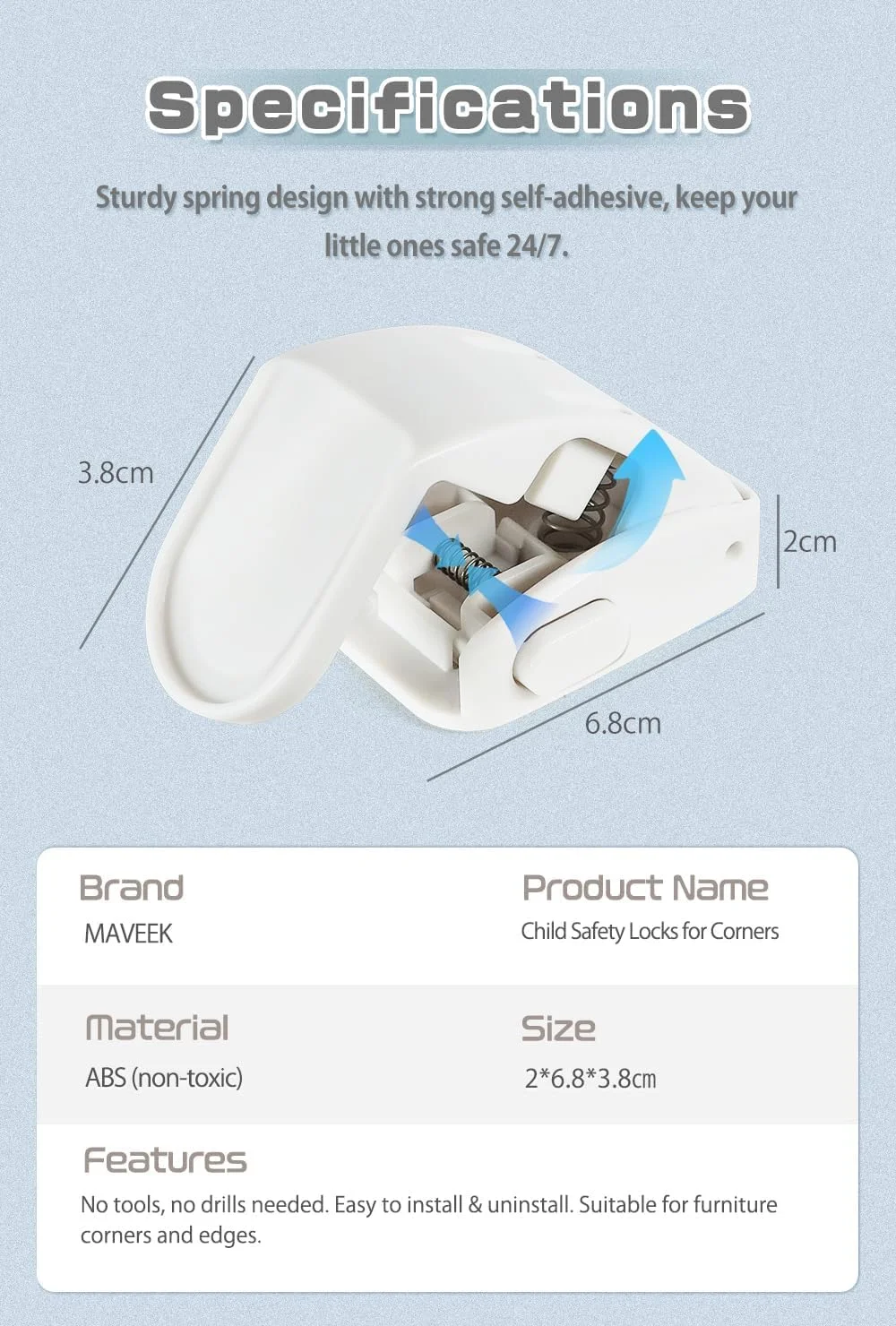 قفل کشو کودک BIGTHREE، بسته 4 عددی، قفل ایمنی کابینت کودک، ایمن سازی کابینت کودک، قفل کشو، برای کشوهای کنار تخت، لبه های گوشه مبلمان کنار اتاق، جلوگیری از حوادث.
