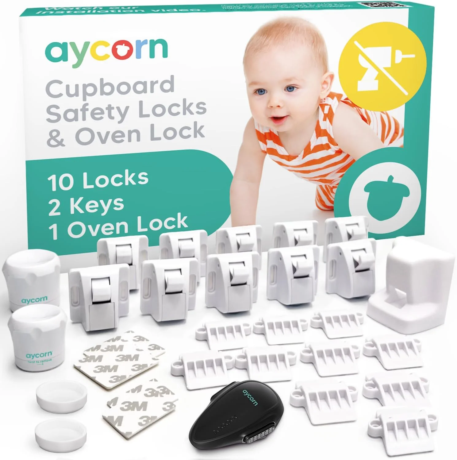 قفل ایمنی فر AYCORN® و قفل کابینت ایمنی کودک برای کودکان - قفل درب بدون نیاز به سوراخکاری برای فر، کابینت ها و کشوها، نصب 30 ثانیه ای با چسب 3M مقاوم در برابر حرارت شدید قفل ایمنی فر AYCORN® و قفل کابینت ایمنی کودک برای کودکان - قفل درب بدون نیاز به سوراخکاری برای فر، کابینت ها و کشوها، نصب 30 ثانیه ای با چسب 3M مقاوم در برابر حرارت شدید