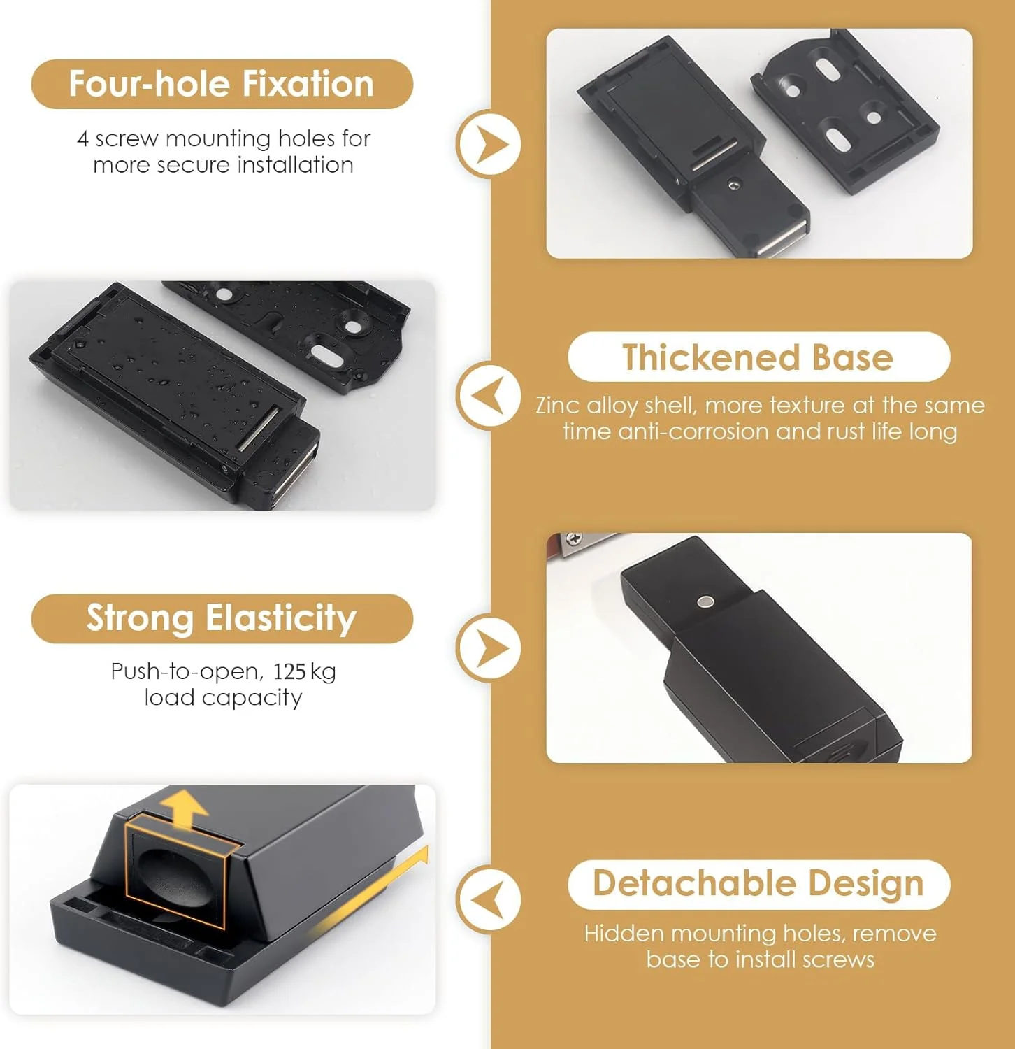 ست قفل مگنتی فشاری کابینت Azonee، سخت افزار کشوی پلاستیکی مشکی مخفی، قفل فشاری بادوام برای درهای کابینت، کمد و کشو، بسته 2 عددی ست قفل مگنتی فشاری کابینت Azonee، سخت افزار کشوی پلاستیکی مشکی مخفی، قفل فشاری بادوام برای درهای کابینت، کمد و کشو، بسته 2 عددی