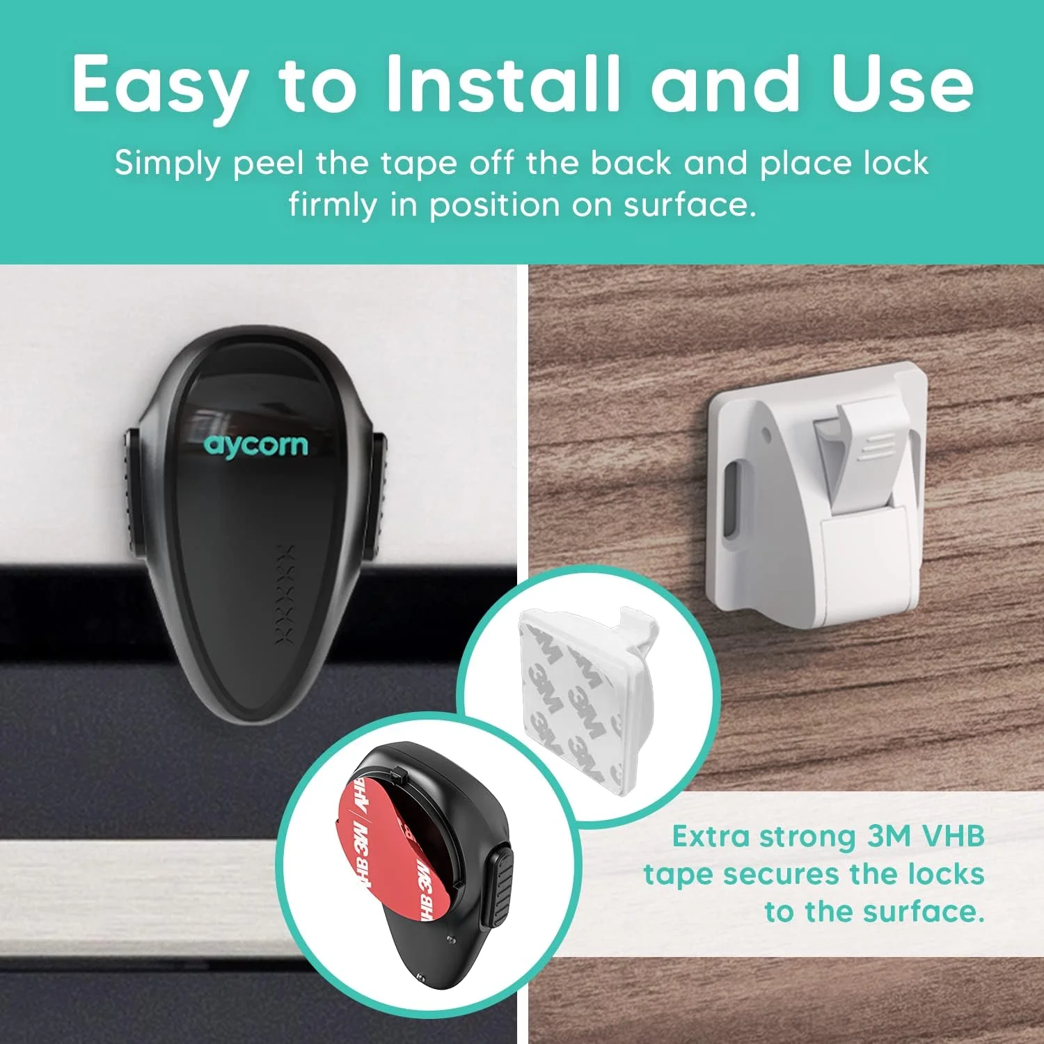 قفل ایمنی فر AYCORN® و قفل کابینت ایمنی کودک برای کودکان - قفل درب بدون نیاز به سوراخکاری برای فر، کابینت ها و کشوها، نصب 30 ثانیه ای با چسب 3M مقاوم در برابر حرارت شدید