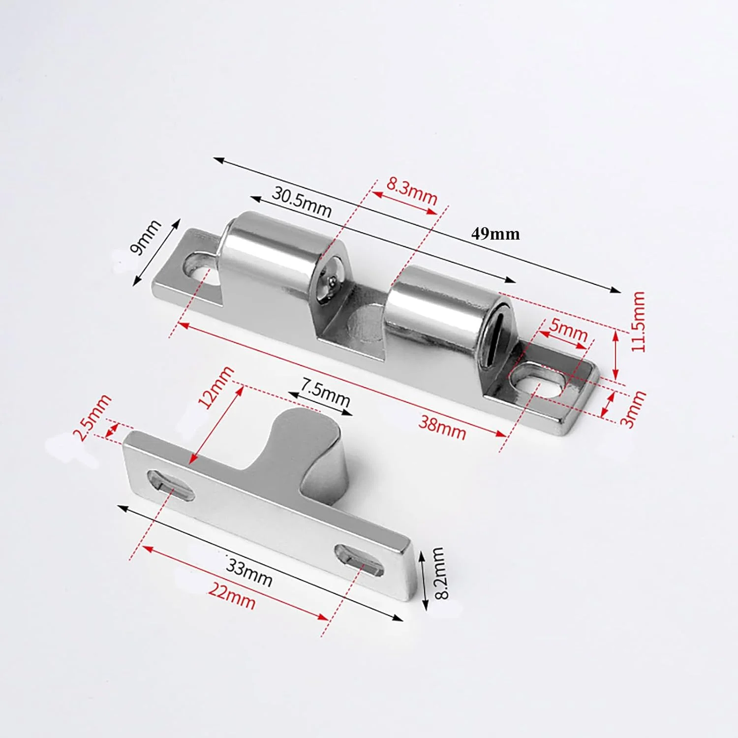 بسته 6 عددی قفل توپی آنهور 49 میلی متری قابل تنظیم، قفل دو توپی درب کابینت به همراه پیچ ​​برای کمد لباس، کابینت آشپزخانه، مبلمان، نقره ای