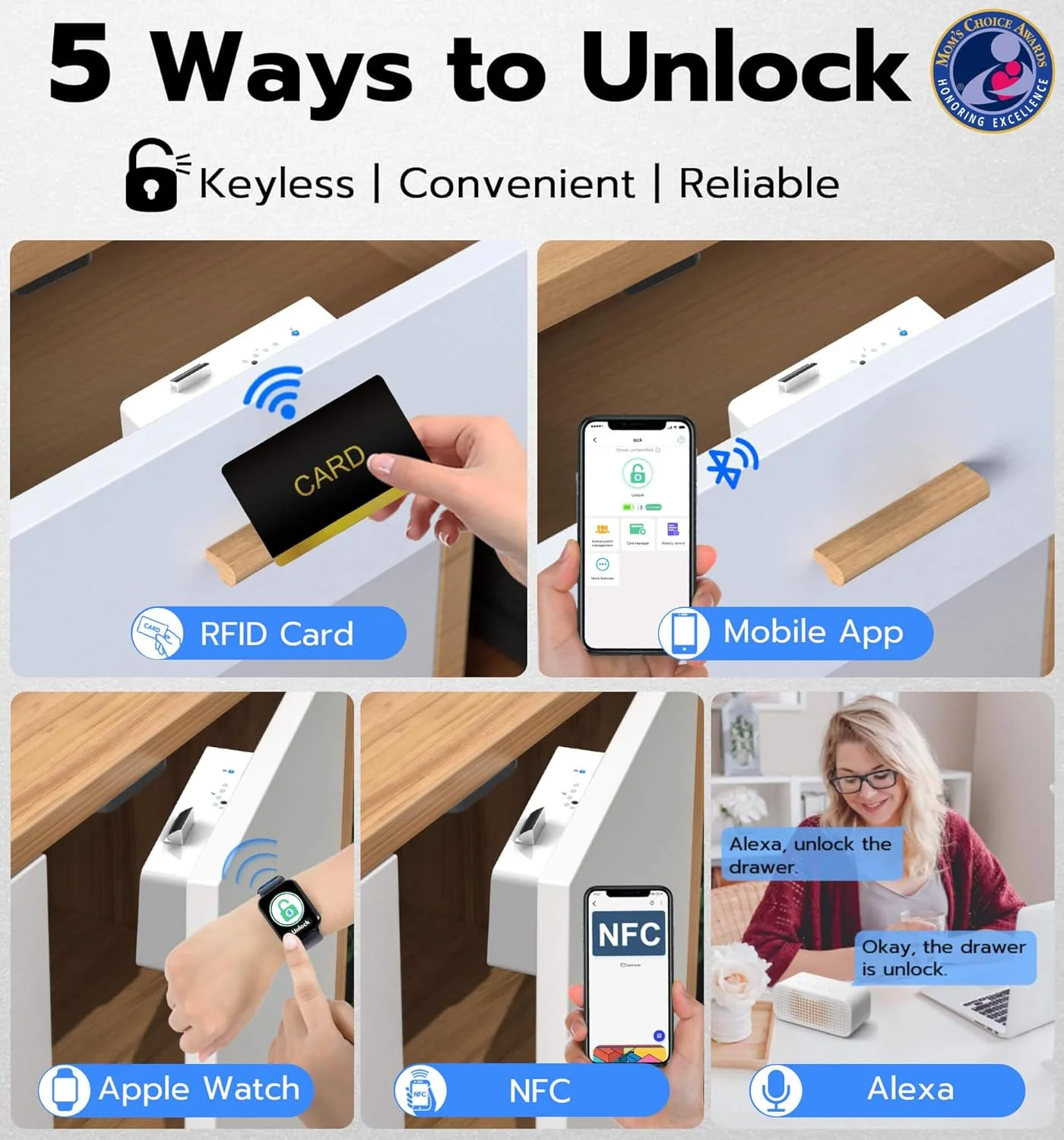 قفل هوشمند کابینت Anweller، قفل کشوی الکترونیکی دیجیتال RFID بلوتوثی مغناطیسی بدون کلید مخفی بدون نیاز به سوراخکاری برای ایمنی کودک، کمد، قفسه مشروبات الکلی و کابینت پرونده (سفید)