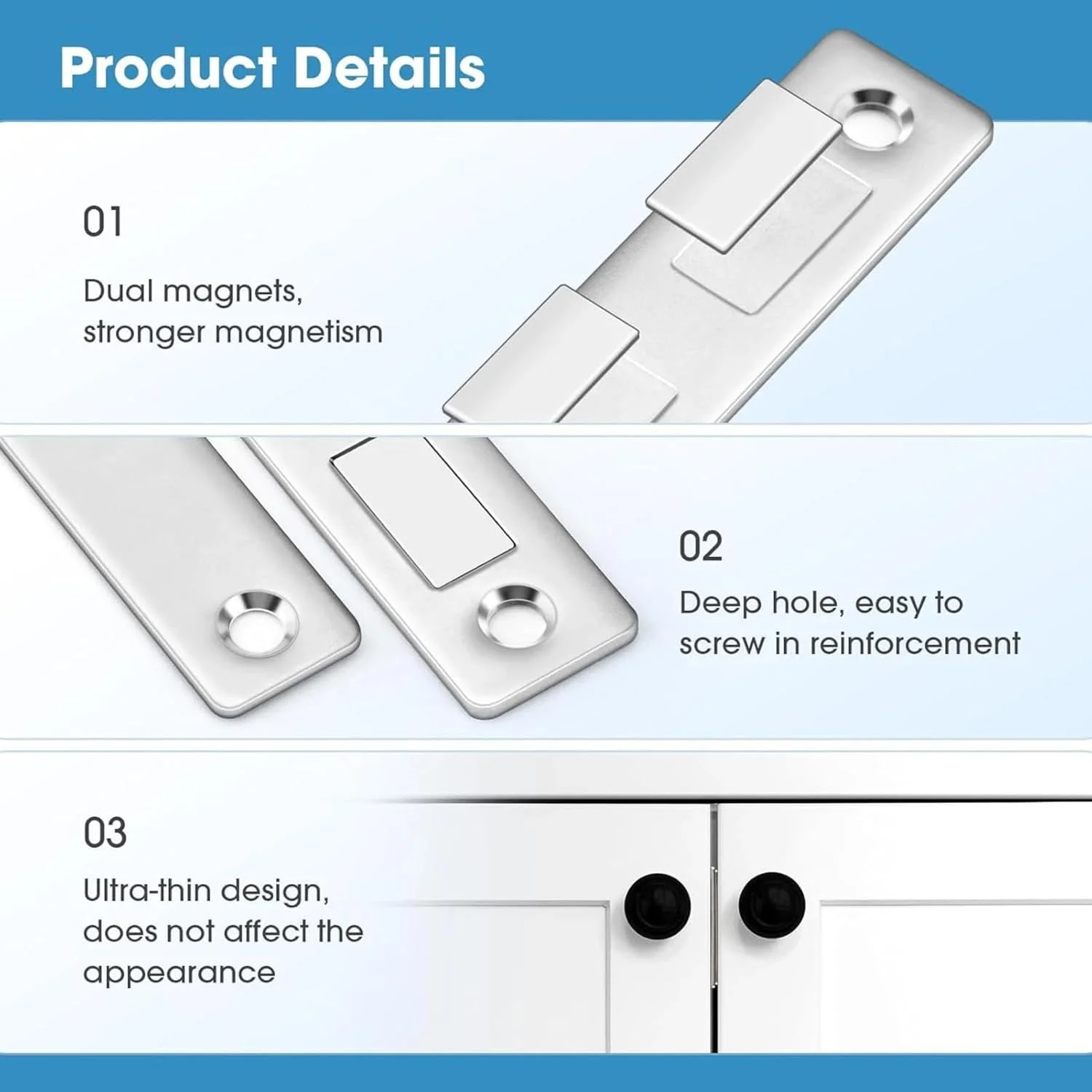 بسته 4 عددی مگنت های آهنربایی Anhoer، دو آهنربا فوق العاده قوی و نازک، مگنت های درب فوق العاده نازک، مگنت های خود چسب کابینت برای بستن درب های کابینت مبلمان