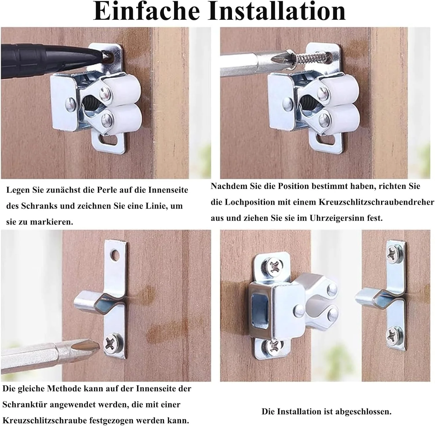 بسته 6 عددی قفل کابینت دو غلتکی Anhoer با پیچ، مناسب برای درب کمد، درب کابینت، نقره ای بسته 6 عددی قفل کابینت دو غلتکی Anhoer با پیچ، مناسب برای درب کمد، درب کابینت، نقره ای