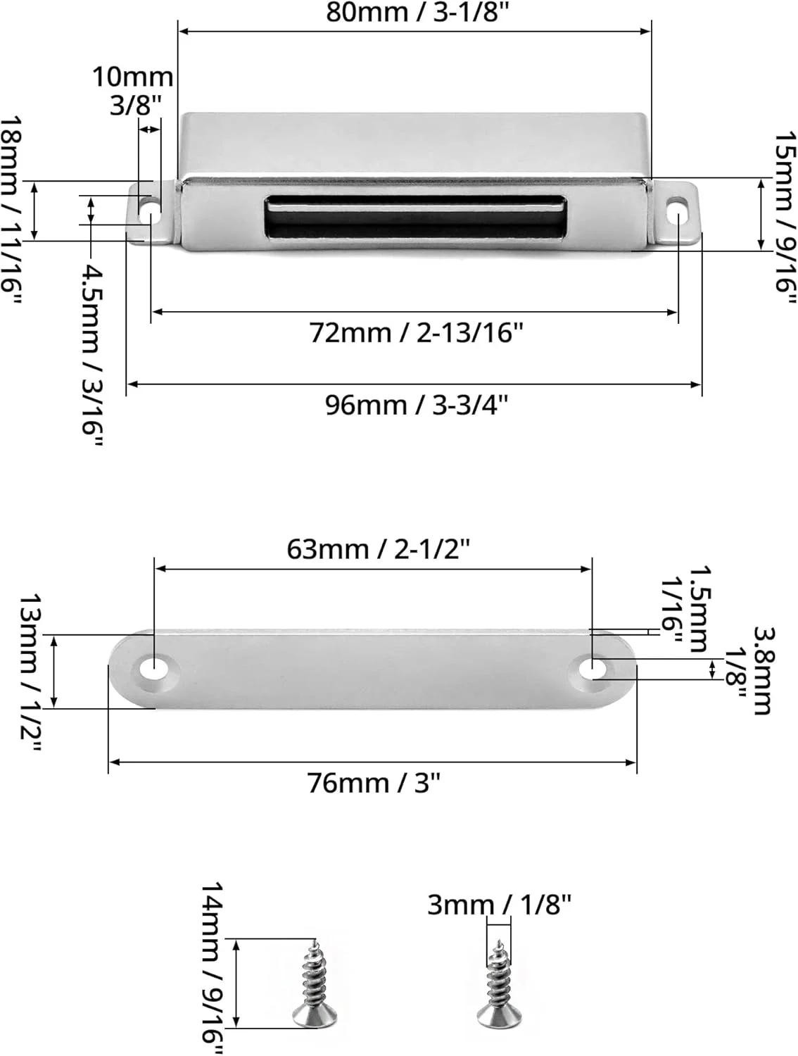 QWORK بسته 2 عددی قفل مغناطیسی تمام فلزی، نیروی نگهداری 18 کیلوگرم، بست مغناطیسی مطمئن برای مبلمان، کابینت