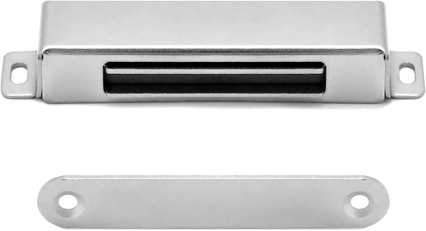 QWORK بسته 2 عددی قفل مغناطیسی تمام فلزی، نیروی نگهداری 18 کیلوگرم، بست مغناطیسی مطمئن برای مبلمان، کابینت