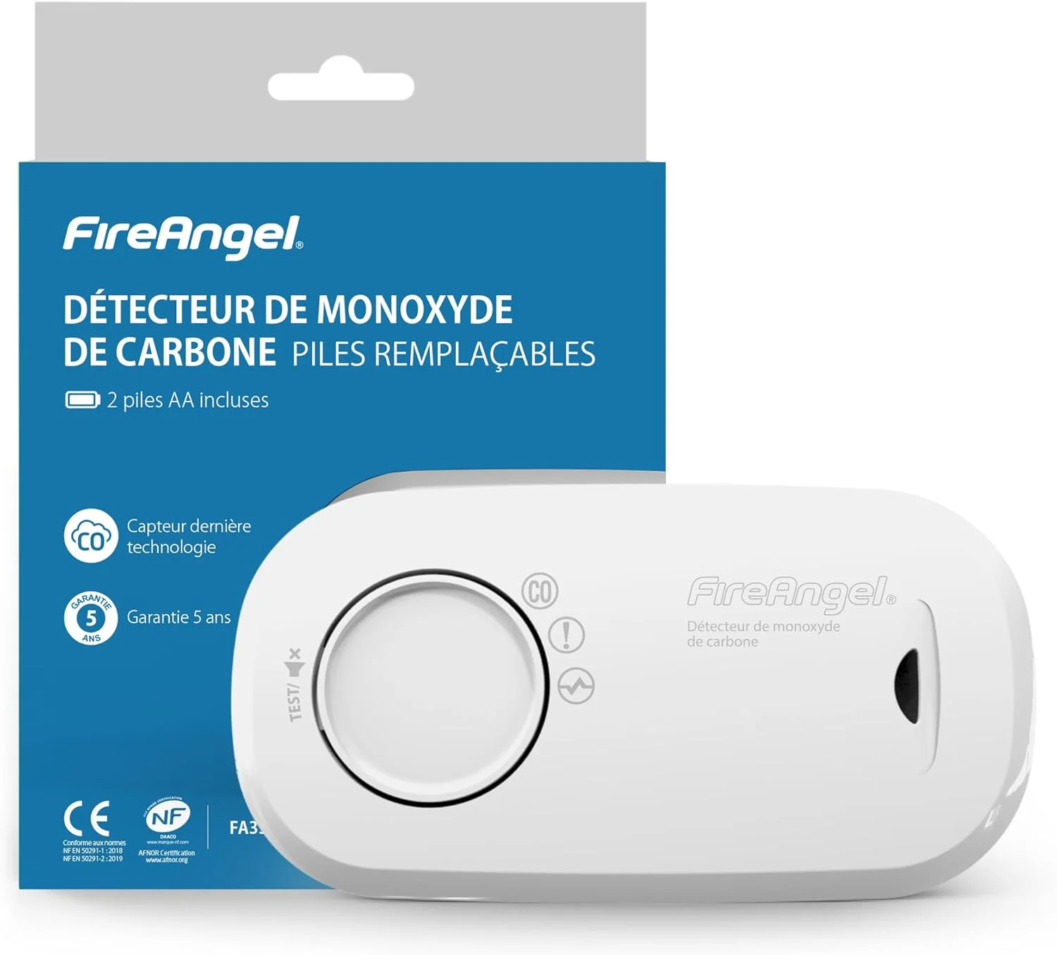 آشکارساز مونوکسید کربن FireAngel FA3313-FRT، حسگر مونوکسید کربن، آشکارساز CO و آلارم قابل حمل، طول عمر 10 سال، دارای گواهی NF