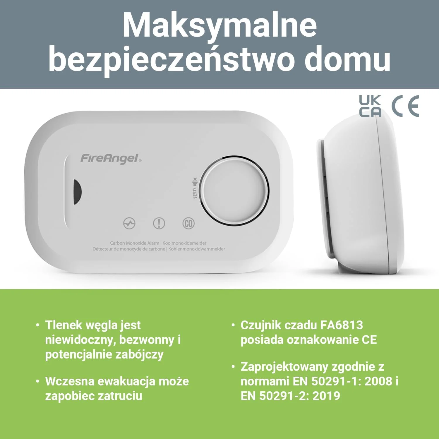 آشکارساز و زنگ هشدار مونوکسید کربن FireAngel FA6813-EUX10 FA6813 با باتری های قابل تعویض