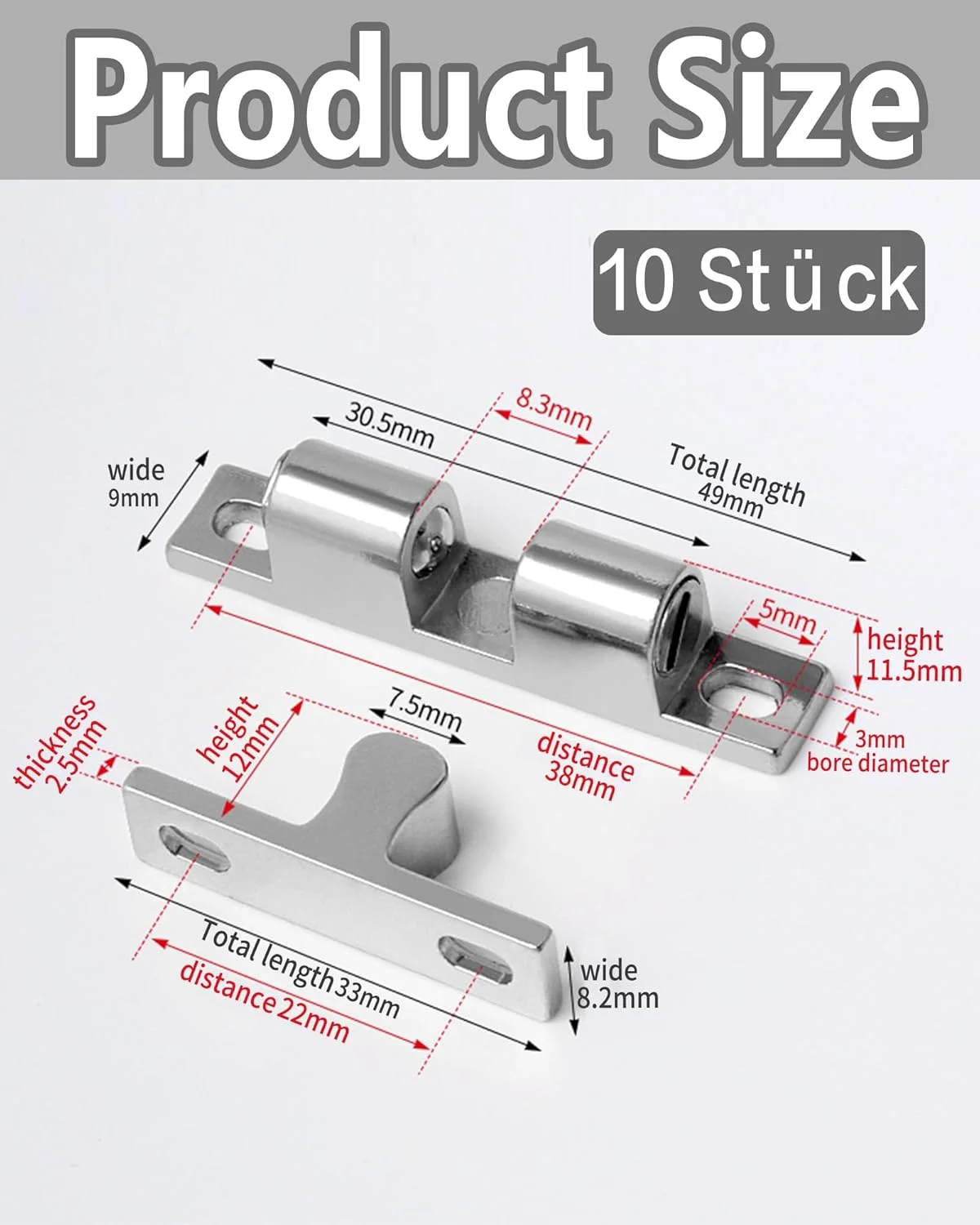 بسته 10 عددی قفل توپی 49 میلی متری قابل تنظیم دو توپی، قفل کابینت به همراه 40 پیچ، قفل مغناطیسی کابینت، قفل مبلمان برای درب پاسیو، کمدهای آشپزخانه، کمد لباس، کشوها بسته 10 عددی قفل توپی 49 میلی متری قابل تنظیم دو توپی، قفل کابینت به همراه 40 پیچ، قفل مغناطیسی کابینت، قفل مبلمان برای درب پاسیو، کمدهای آشپزخانه، کمد لباس، کشوها