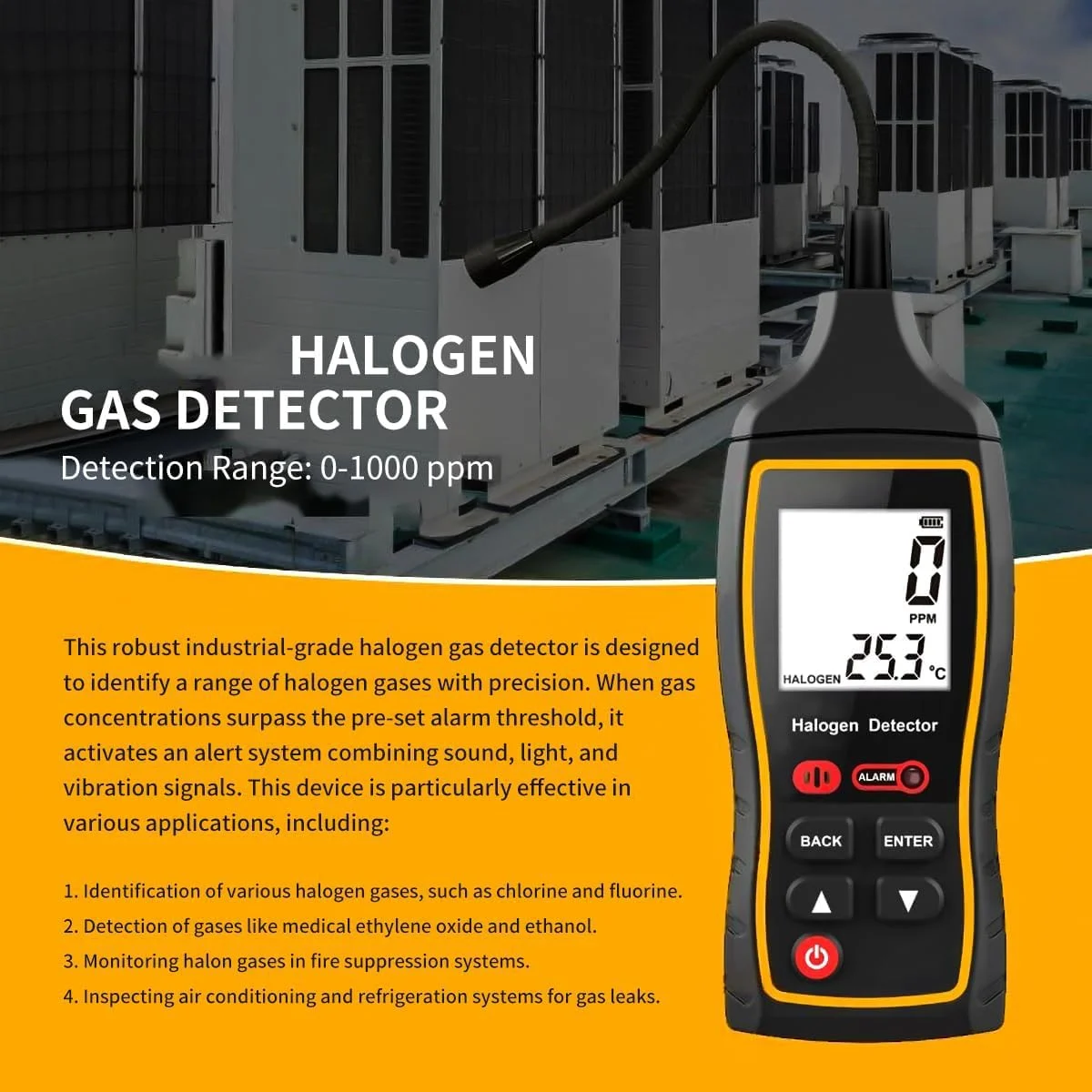 دستگاه تشخیص نشت مبرد - ردیاب پیشرفته HVAC/خودرو و هالوژن با نمایشگر LCD، تشخیص دقیق R22، R32، R134A، ایده آل برای استفاده حرفه ای و خانگی، پاسخ سریع با آلارم صوتی - مشکی