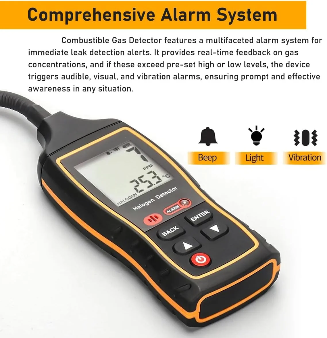 دستگاه تشخیص نشت مبرد - ردیاب پیشرفته HVAC/خودرو و هالوژن با نمایشگر LCD، تشخیص دقیق R22، R32، R134A، ایده آل برای استفاده حرفه ای و خانگی، پاسخ سریع با آلارم صوتی - مشکی
