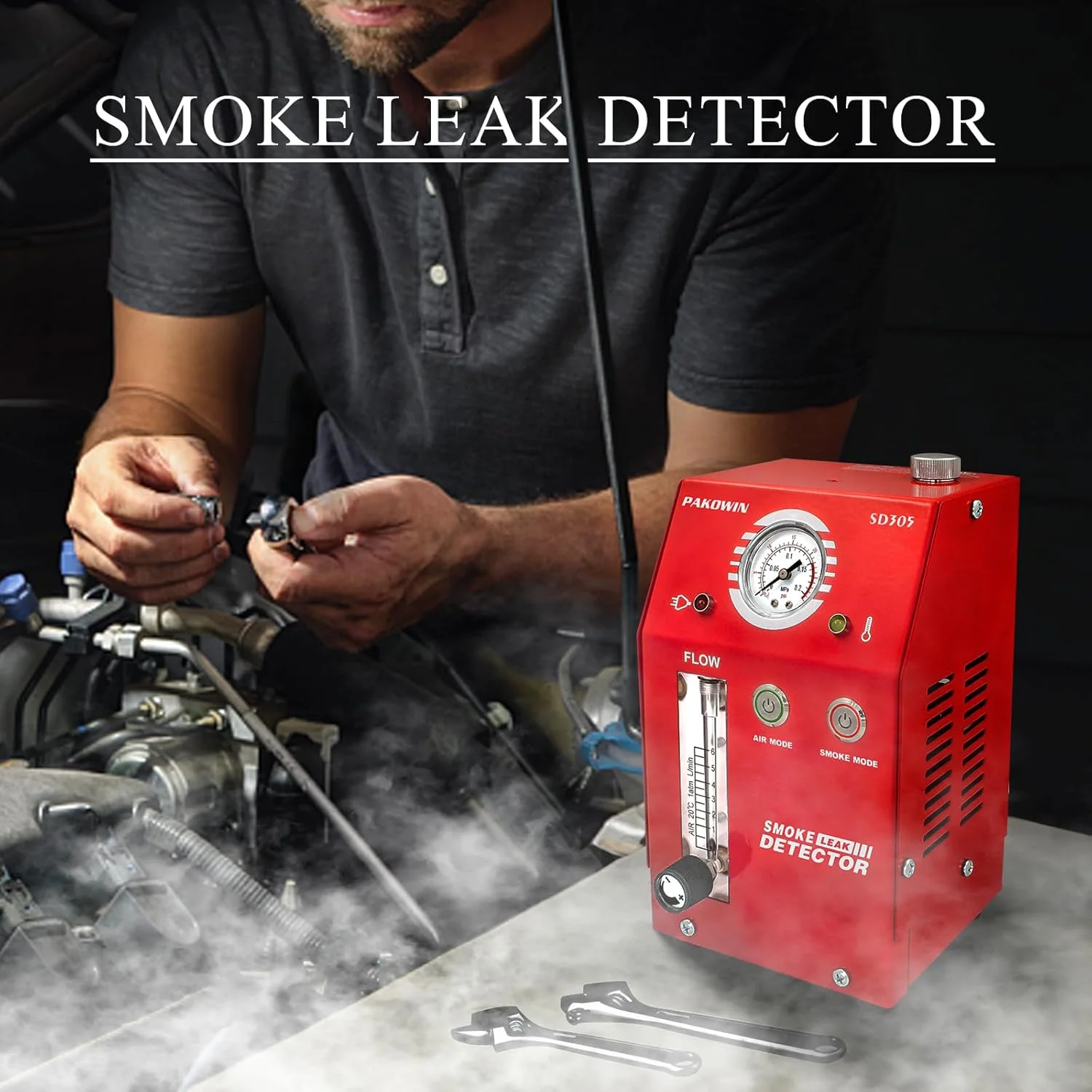 دستگاه نشت یاب دود خودرو پاکوین 12 ولت DC با نشانگر فشار - تستر تشخیصی خلاء EVAP برای سیستم لوله چند منظوره - قرمز
