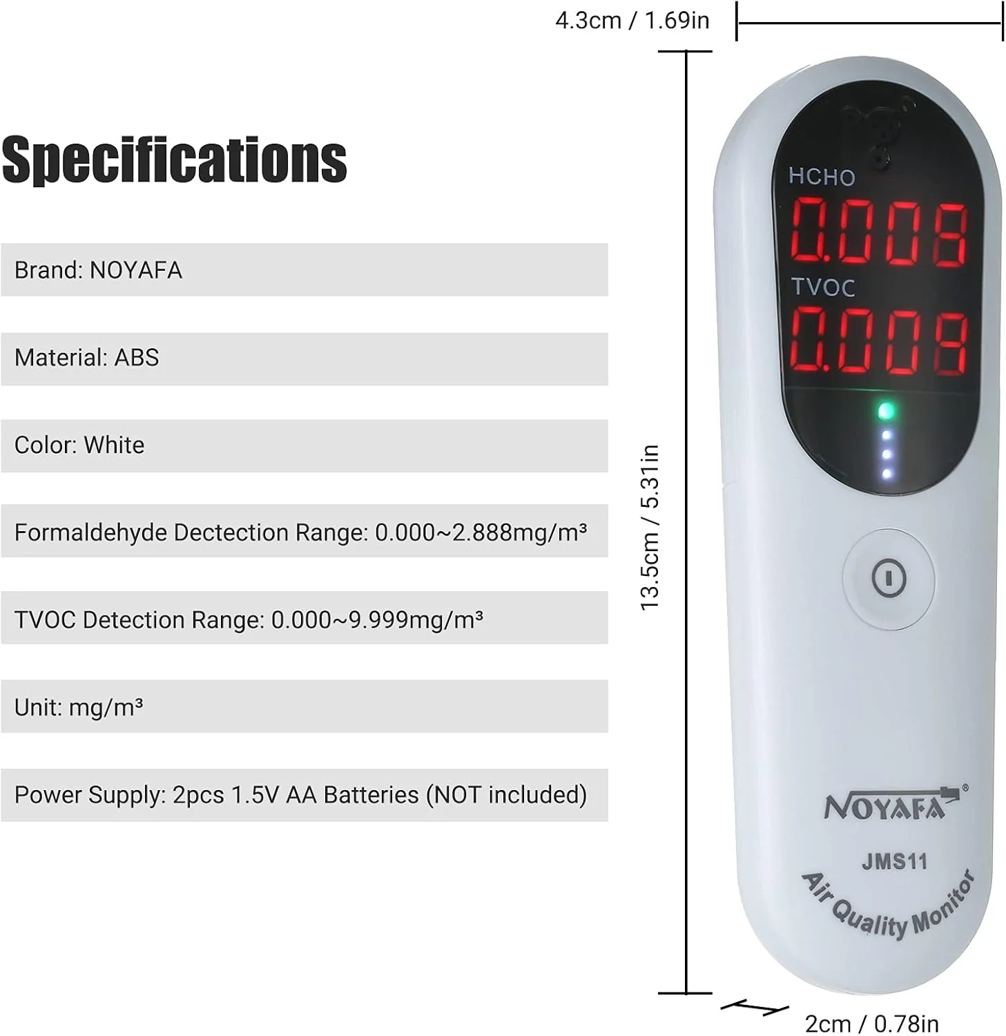 دستگاه تشخیص فرمالدهید قابل حمل، مانیتور کیفیت هوای داخل ساختمان، مانیتور HCHO و TVOC با آلارم صوتی و نشانگر LED برای سیستم تهویه مطبوع خانگی دستگاه تشخیص فرمالدهید قابل حمل، مانیتور کیفیت هوای داخل ساختمان، مانیتور HCHO و TVOC با آلارم صوتی و نشانگر LED برای سیستم تهویه مطبوع خانگی