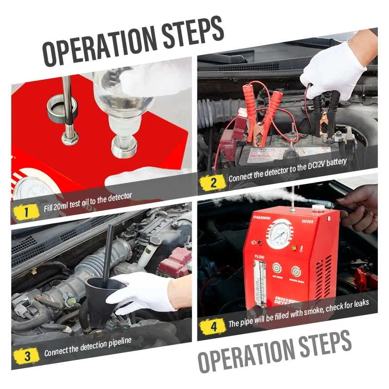 دستگاه نشت یاب دود خودرو پاکوین 12 ولت DC با نشانگر فشار - تستر تشخیصی خلاء EVAP برای سیستم لوله چند منظوره - قرمز