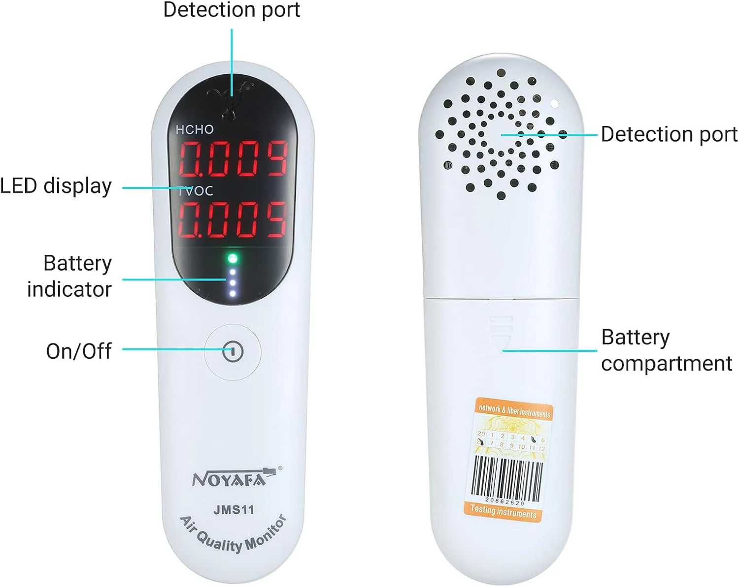 دستگاه تشخیص فرمالدهید قابل حمل، مانیتور کیفیت هوای داخل ساختمان، مانیتور HCHO و TVOC با آلارم صوتی و نشانگر LED برای سیستم تهویه مطبوع خانگی دستگاه تشخیص فرمالدهید قابل حمل، مانیتور کیفیت هوای داخل ساختمان، مانیتور HCHO و TVOC با آلارم صوتی و نشانگر LED برای سیستم تهویه مطبوع خانگی