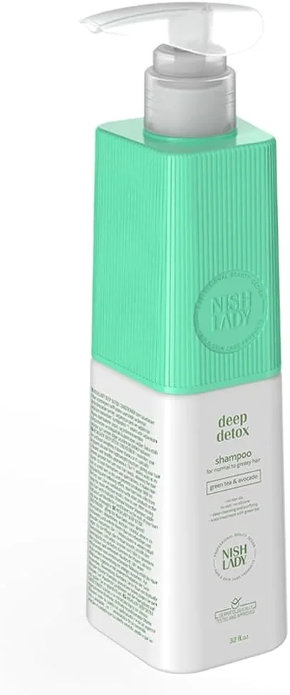 شامپو مو دیپ دتوکس نیش لیدی 947 میلی لیتر - شامپو مو با عصاره چای سبز و آووکادو، مناسب برای موهای معمولی تا چرب