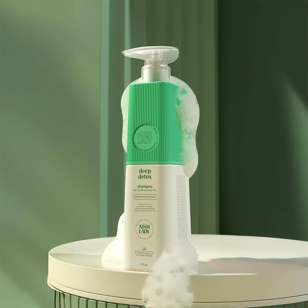 شامپو مو دیپ دتوکس نیش لیدی 947 میلی لیتر - شامپو مو با عصاره چای سبز و آووکادو، مناسب برای موهای معمولی تا چرب