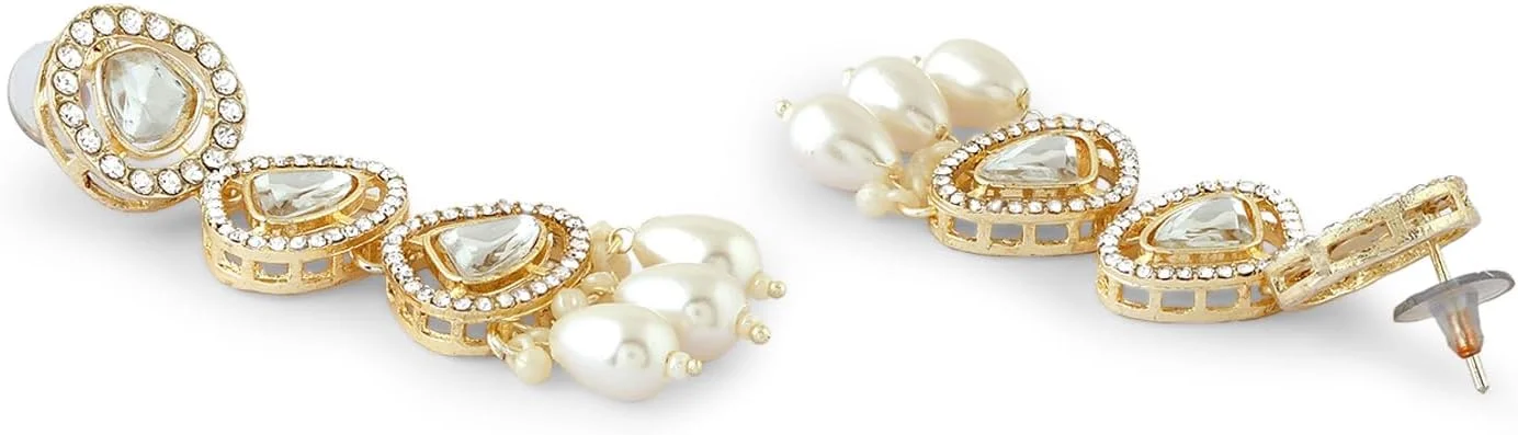 زیوری پرلز، ست گردنبند چوکر، گوشواره، مانگ تیکا و انگشتر زنانه با سنگ های درخشان و مهره های طلایی - ZPFK17113 زیوری پرلز، ست گردنبند چوکر، گوشواره، مانگ تیکا و انگشتر زنانه با سنگ های درخشان و مهره های طلایی - ZPFK17113