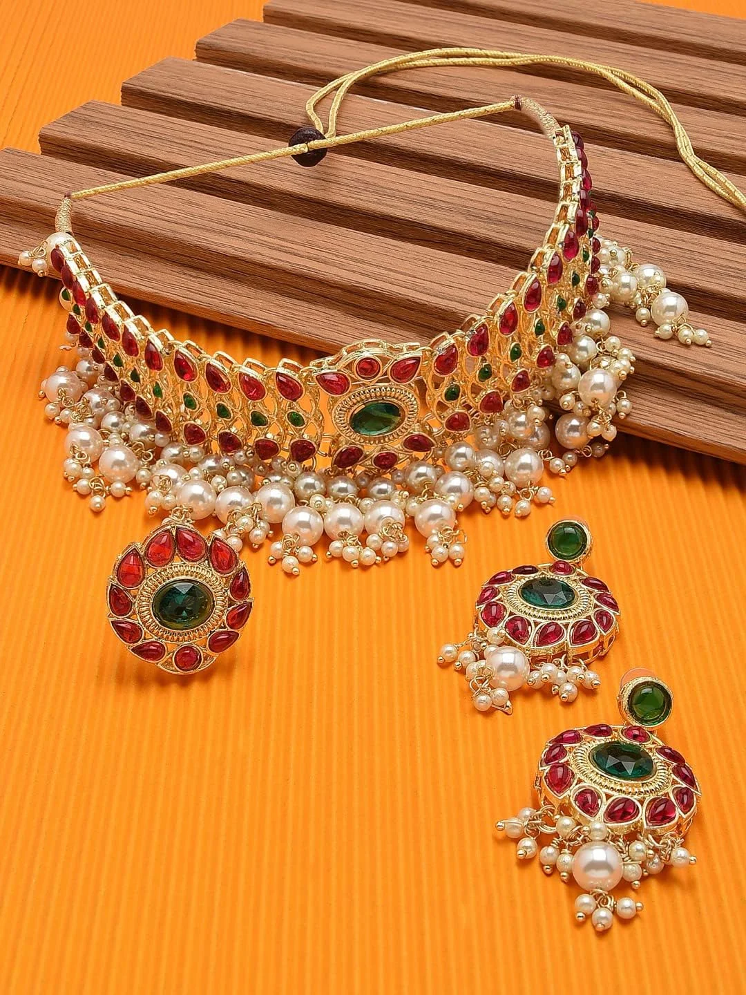 زیوری پرلز ست گردنبند چوکر، گوشواره و انگشتر مرواریدی خوشه ای سبز و صورتی زنانه - ZPFK11445 زیوری پرلز ست گردنبند چوکر، گوشواره و انگشتر مرواریدی خوشه ای سبز و صورتی زنانه - ZPFK11445