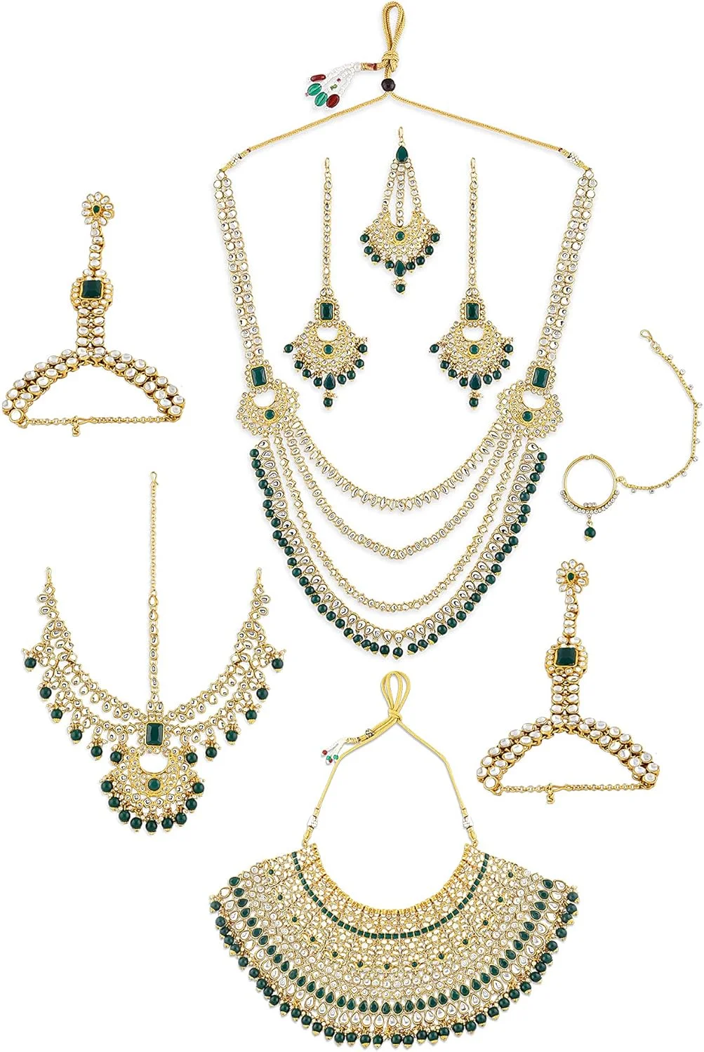 گوشواره گردنبند عروس ZAVERI PEARLS، Mathapatti Passa، انگشتر دستبند و مجموعه Nosering برای زنان-ZPFK10839