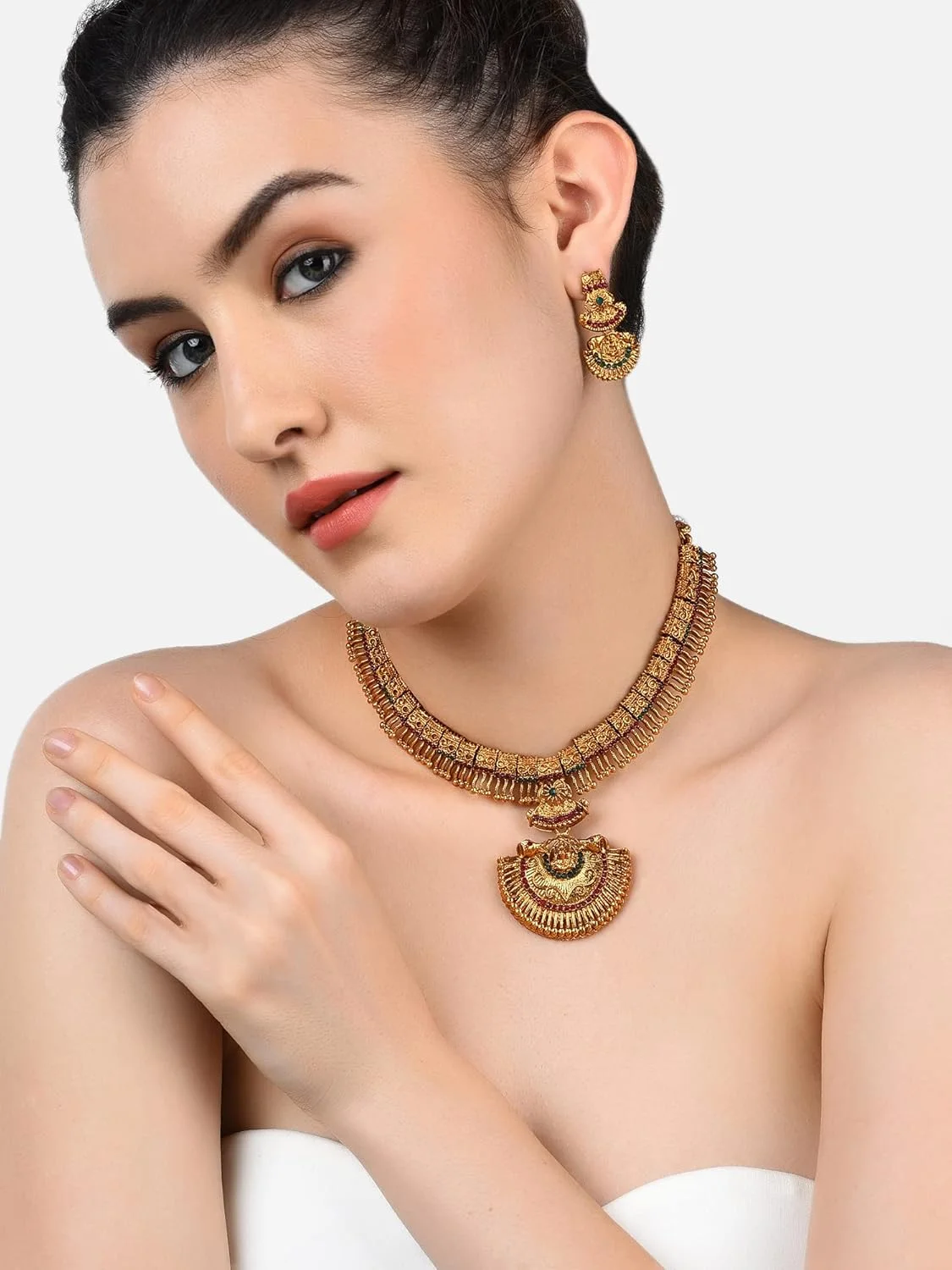 ست جواهرات معبد ZAVERI PEARLS برای زنان (طلایی) (ZPFK9639)