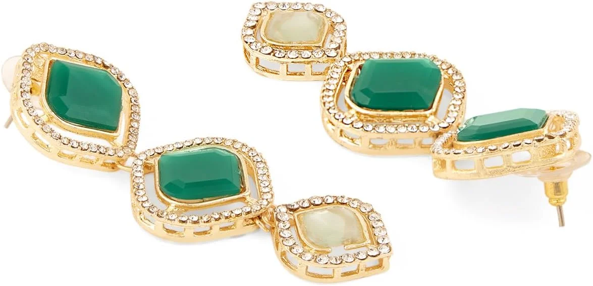 گوشواره و گردنبند چوکر زنانه ZAVERI PEARLS با سنگ های سبز نعنایی و الماس های اتریشی درخشان - ZPFK18234 گوشواره و گردنبند چوکر زنانه ZAVERI PEARLS با سنگ های سبز نعنایی و الماس های اتریشی درخشان - ZPFK18234