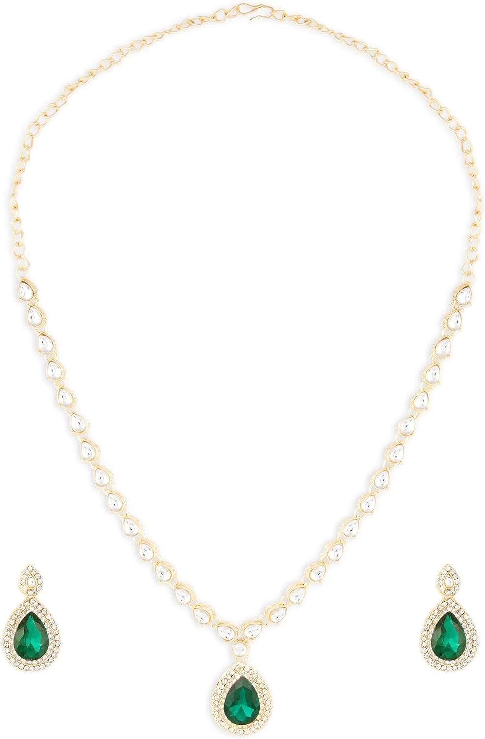 ZAVERI PEARLS ست گردنبند و گوشواره زنانه با سنگ های سبز خیره کننده و الماس اتریشی - ZPFK18231