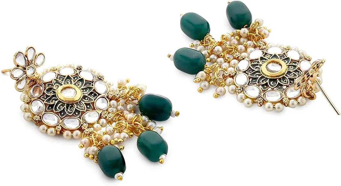 ست گردنبند چوکر، گوشواره، مانگ تیکا و انگشتر میناکاری سبز Kundan Zaveri Pearls برای زنان - ZPFK10496 ست گردنبند چوکر، گوشواره، مانگ تیکا و انگشتر میناکاری سبز Kundan Zaveri Pearls برای زنان - ZPFK10496